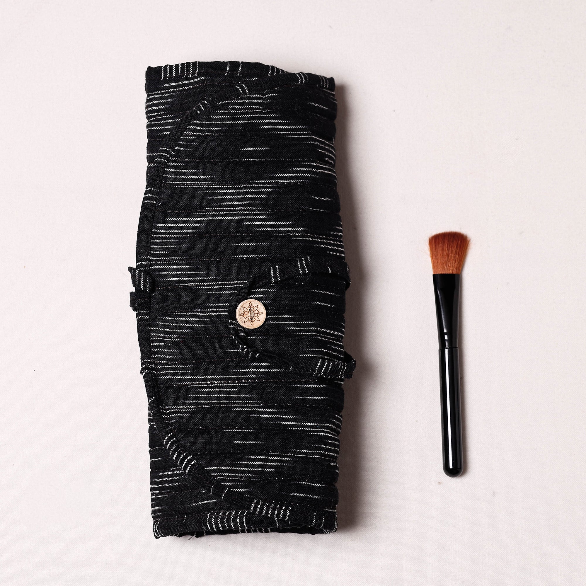 NOORI BAZAR Black - Ikat Fabric Multipurpose Segmented Make-up Brush Wrap Pouch/Case - view 2