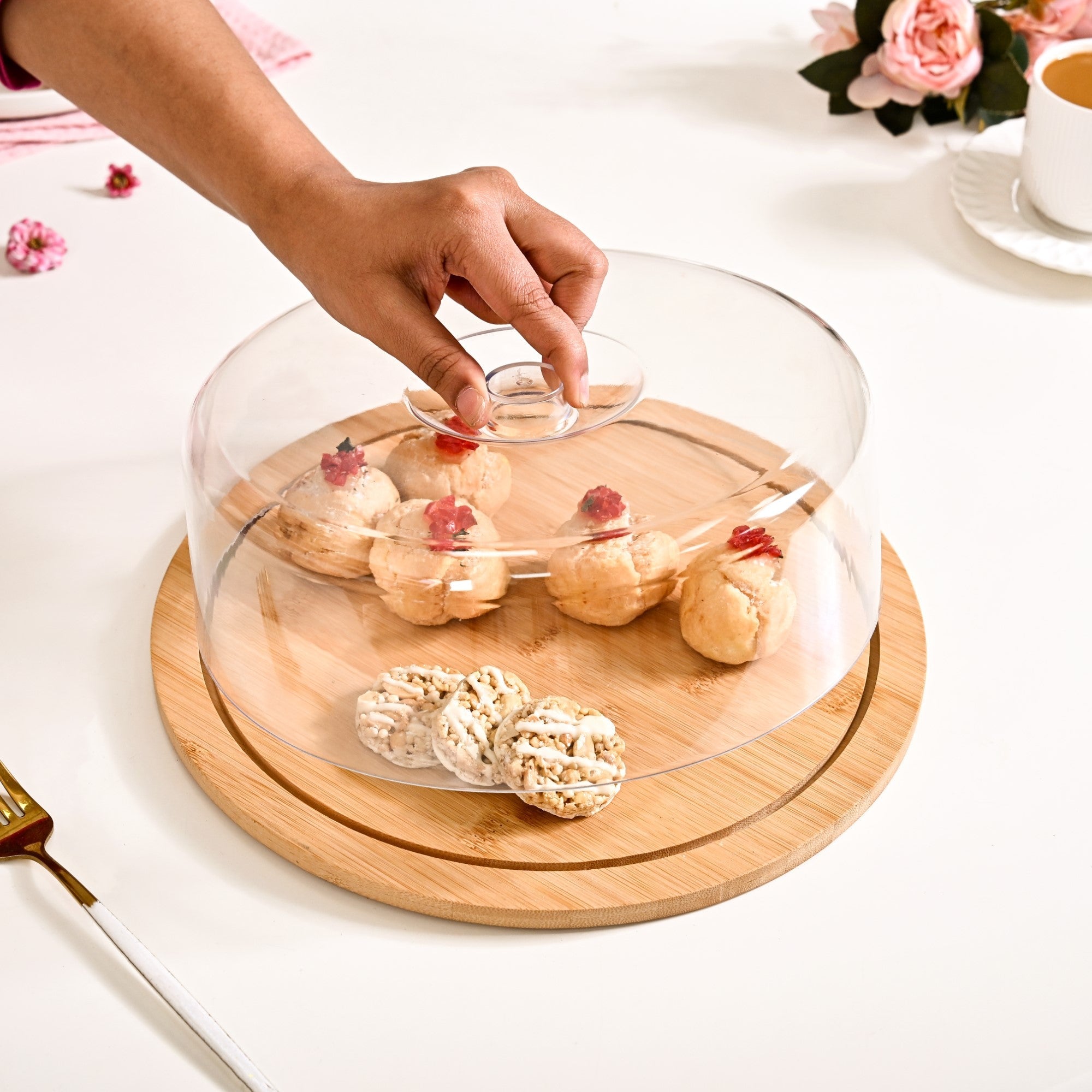 Nestasia Bamboo Wood Cake Stand With Cloche 25cm - view 2
