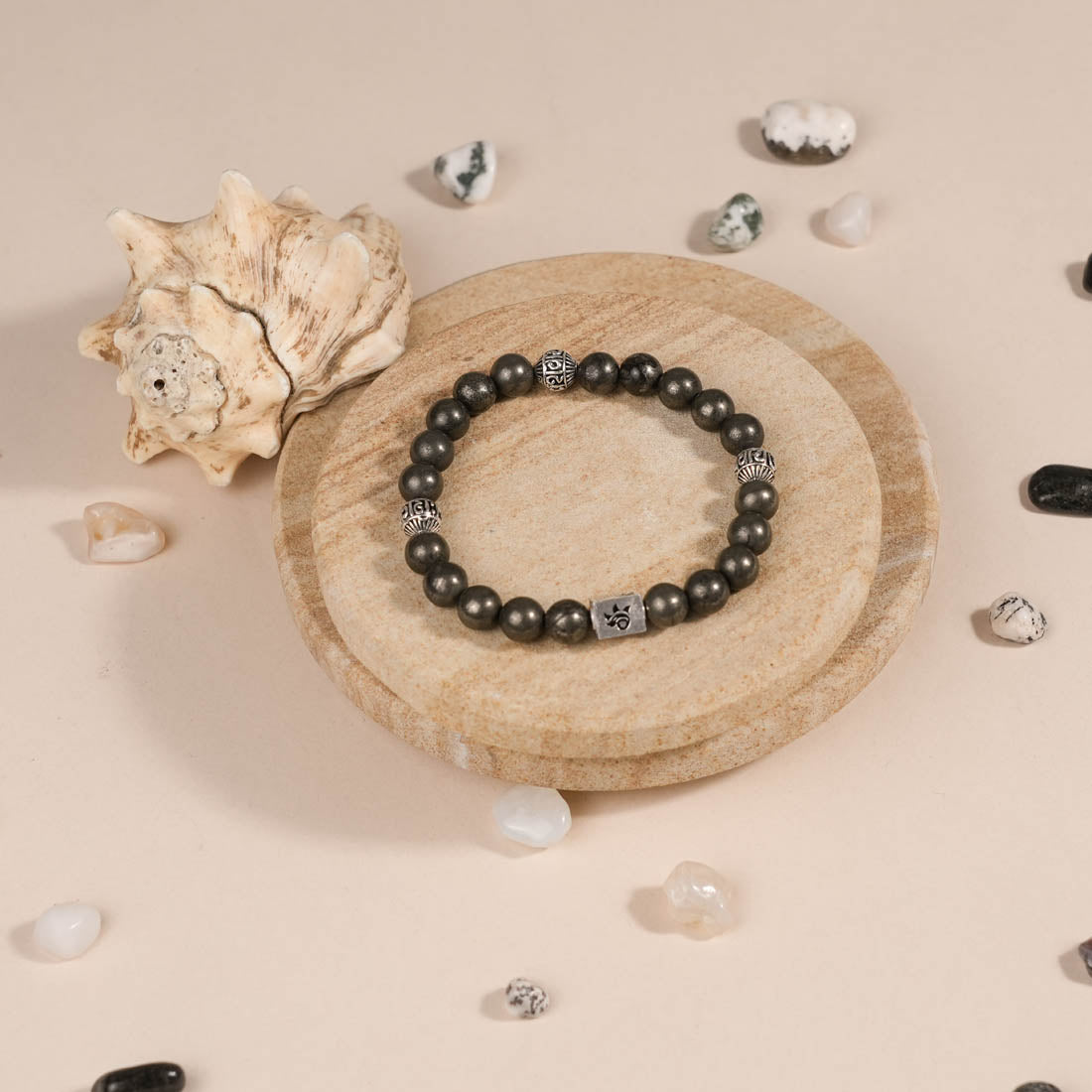 Prinjal Jewellers Pyrite with Om Namah Shivay Silver Beads Bracelet - view 2