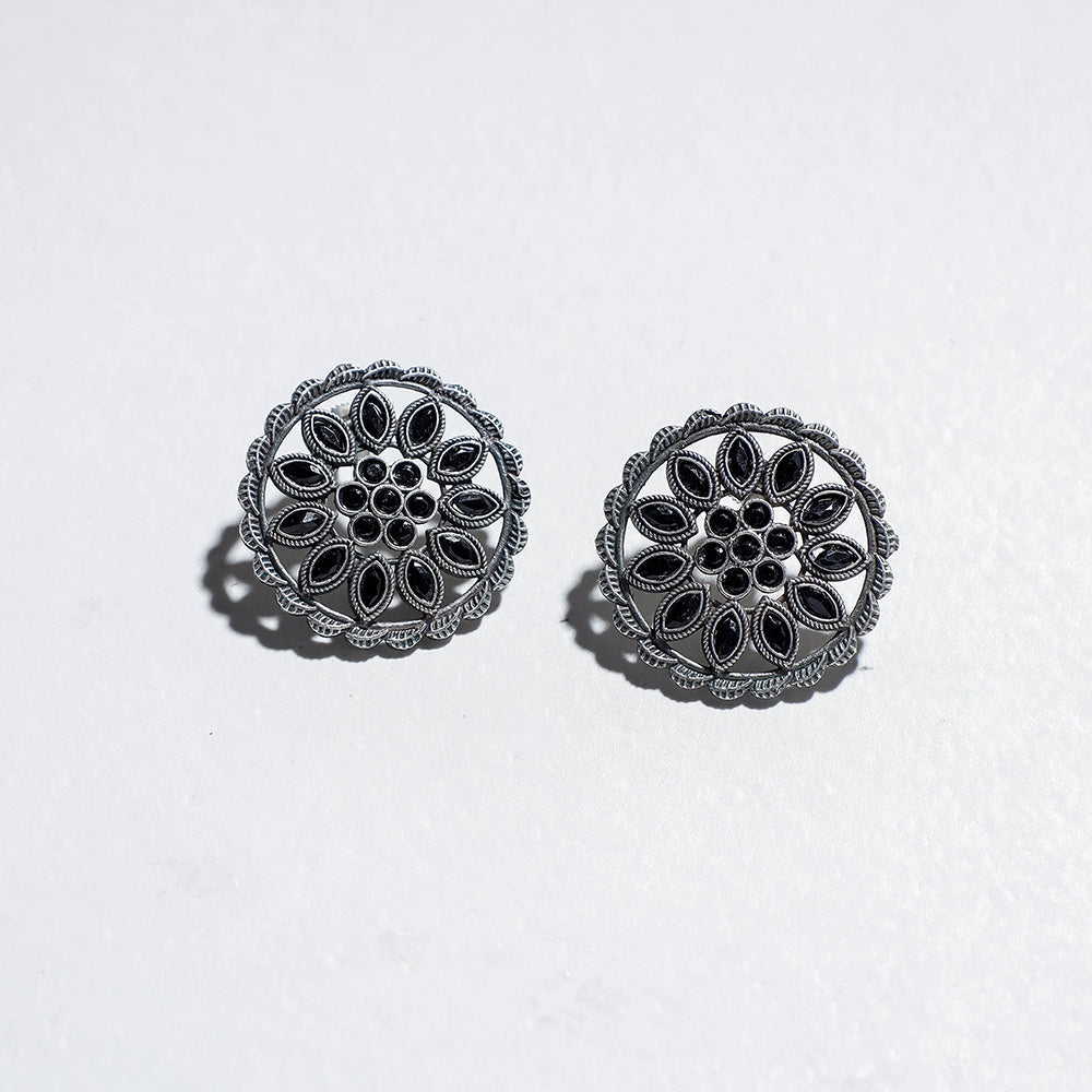 WHITE RIVER STORIES Antique Finish Oxidised German Silver Stud Earrings - view 2