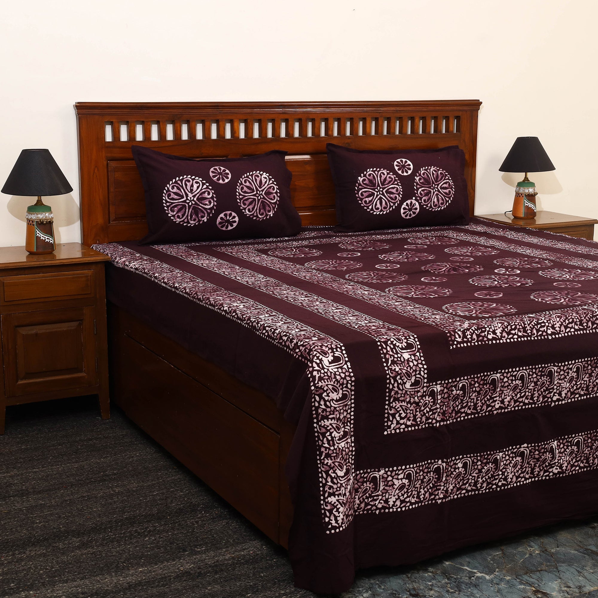 BATIK BY MD. SHARIFF Brown - Cotton Double Hand Batik Print Bed Sheet Set 20