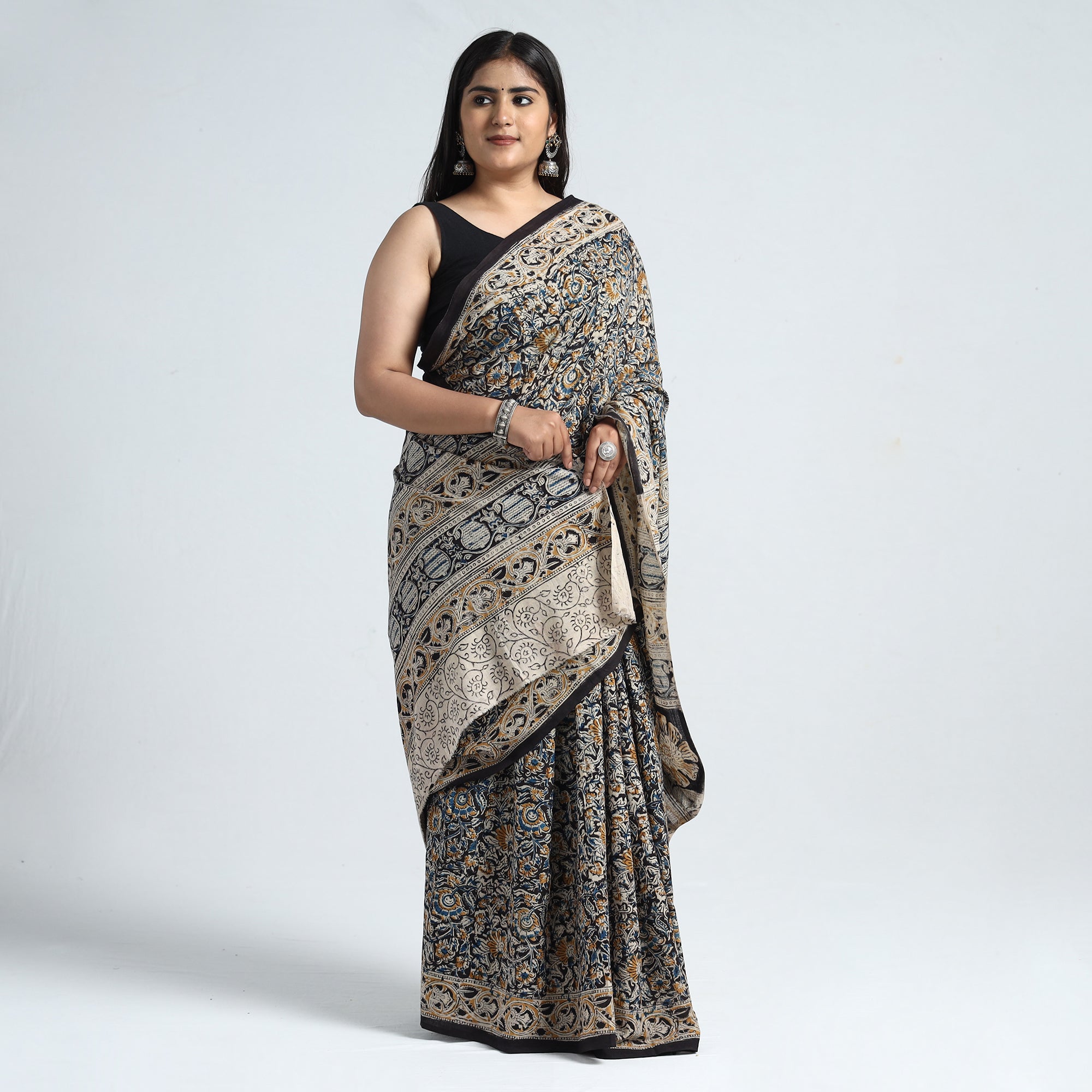 SOUTH KARGHA Black - Pedana Block Print Cotton Kalamkari Saree 03 - view 2