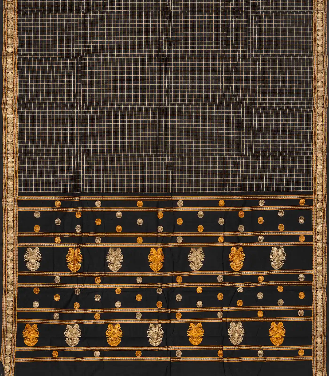 RmKV Black Handloom Kanchi Cotton Saree With Checks - view 2