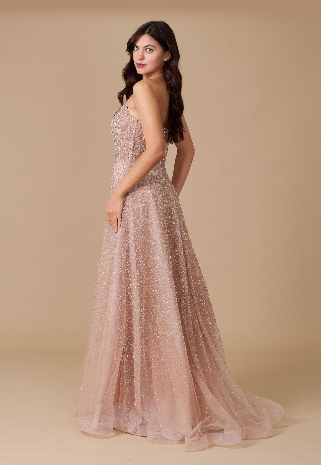Dylan & Davids Long Strapless Hand Beaded Formal Couture Dress - view 2