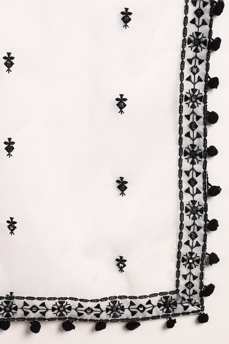Ahika White Silk Blend Embroidered Thread Work A-Line Trouser Suit Set PKSKD2508WHT - view 5
