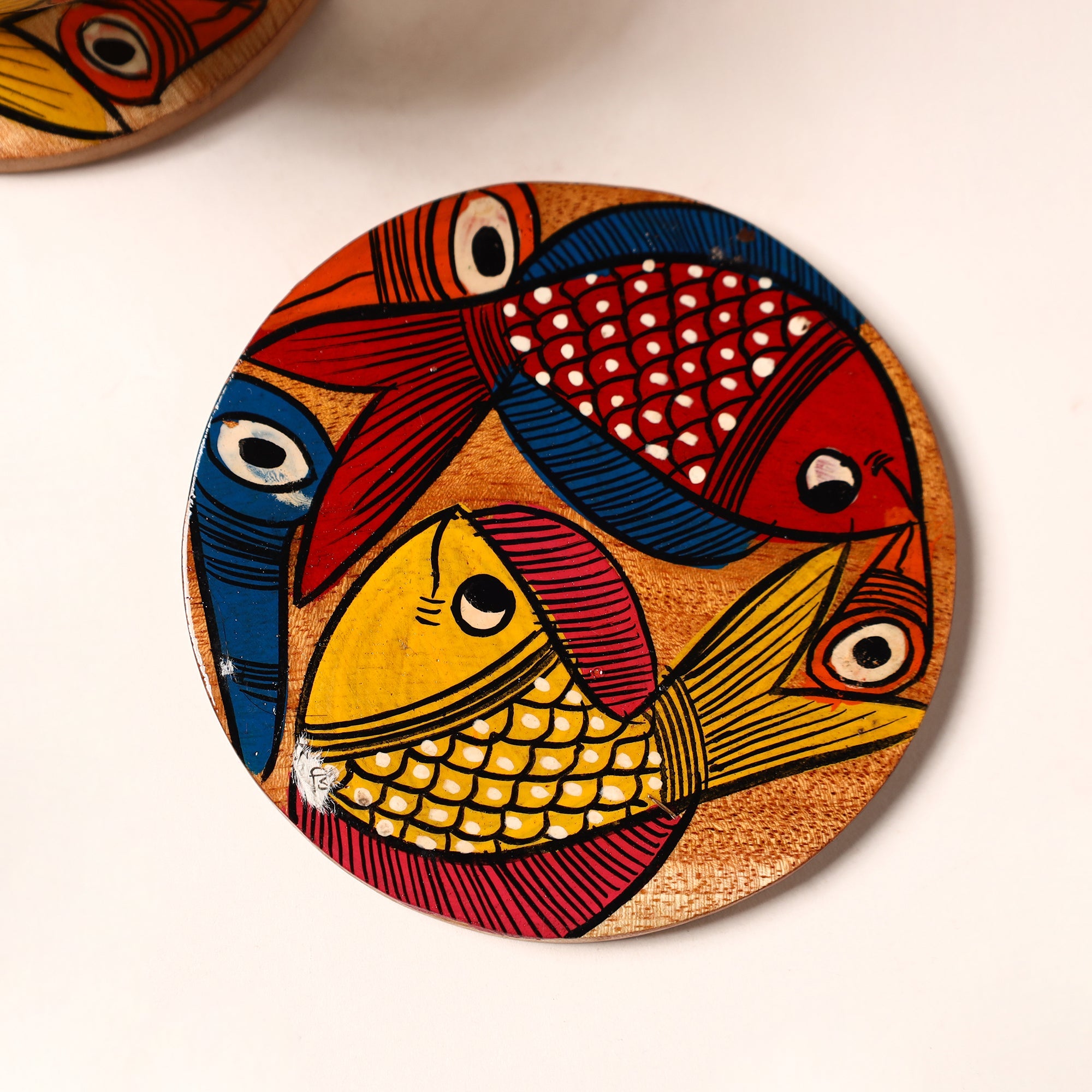 ITOKRI CRAFTS INITIATIVE Bengal Patua Handpainted Akashmoni Wooden Coasters (Set of 4) 20 - view 2
