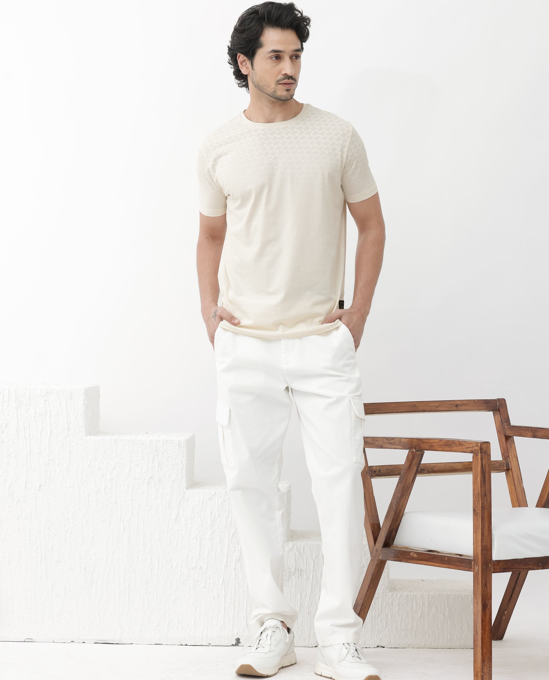 Rare Rabbit Articale Mens Tully Beige Cotton Polyester Fabric Short Sleeve Crew Neck Regular Fit Monogram Printed T-Shirt - view 2