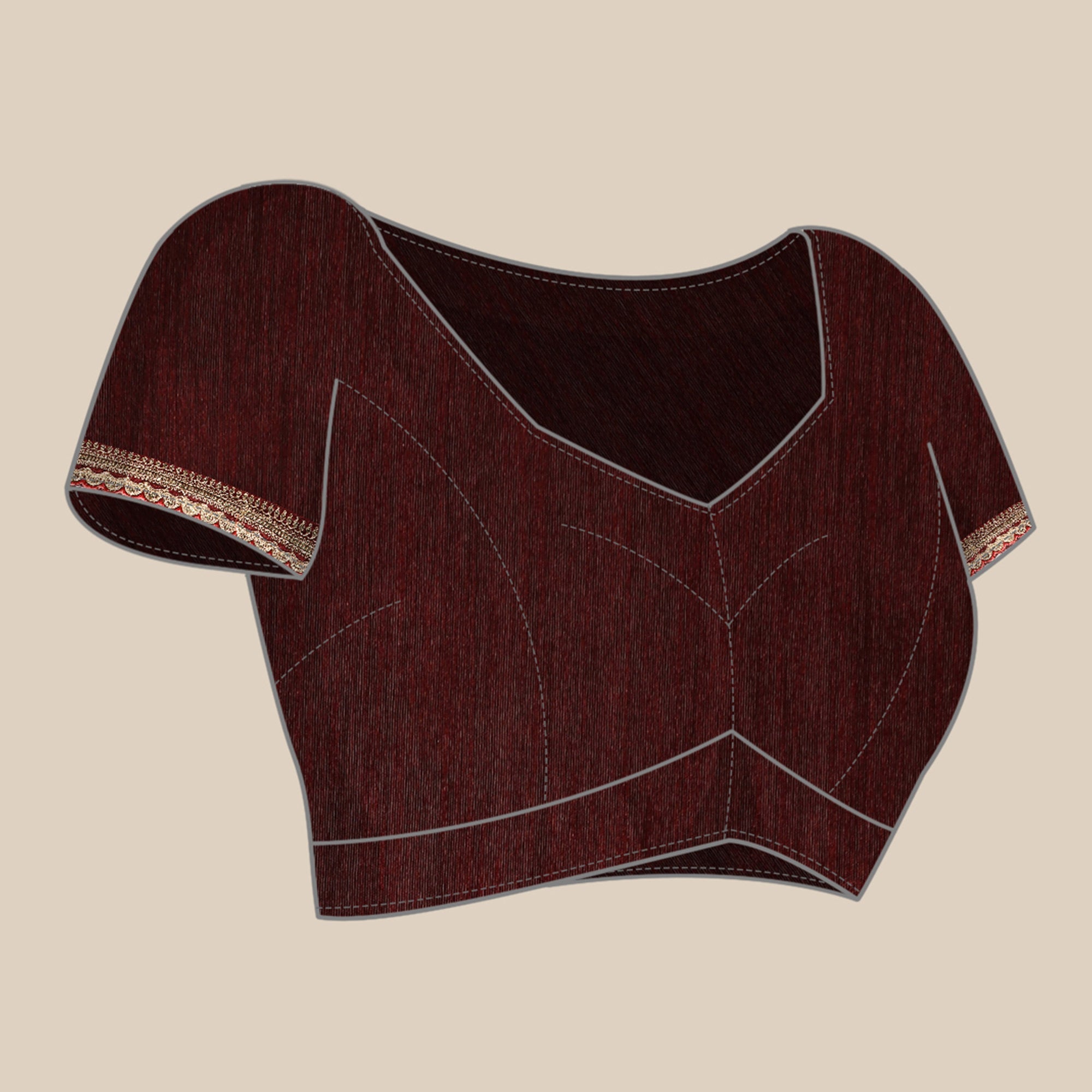 Peachmode Maroon Foil Printed With Embroidered Border Chiffon Saree - view 9