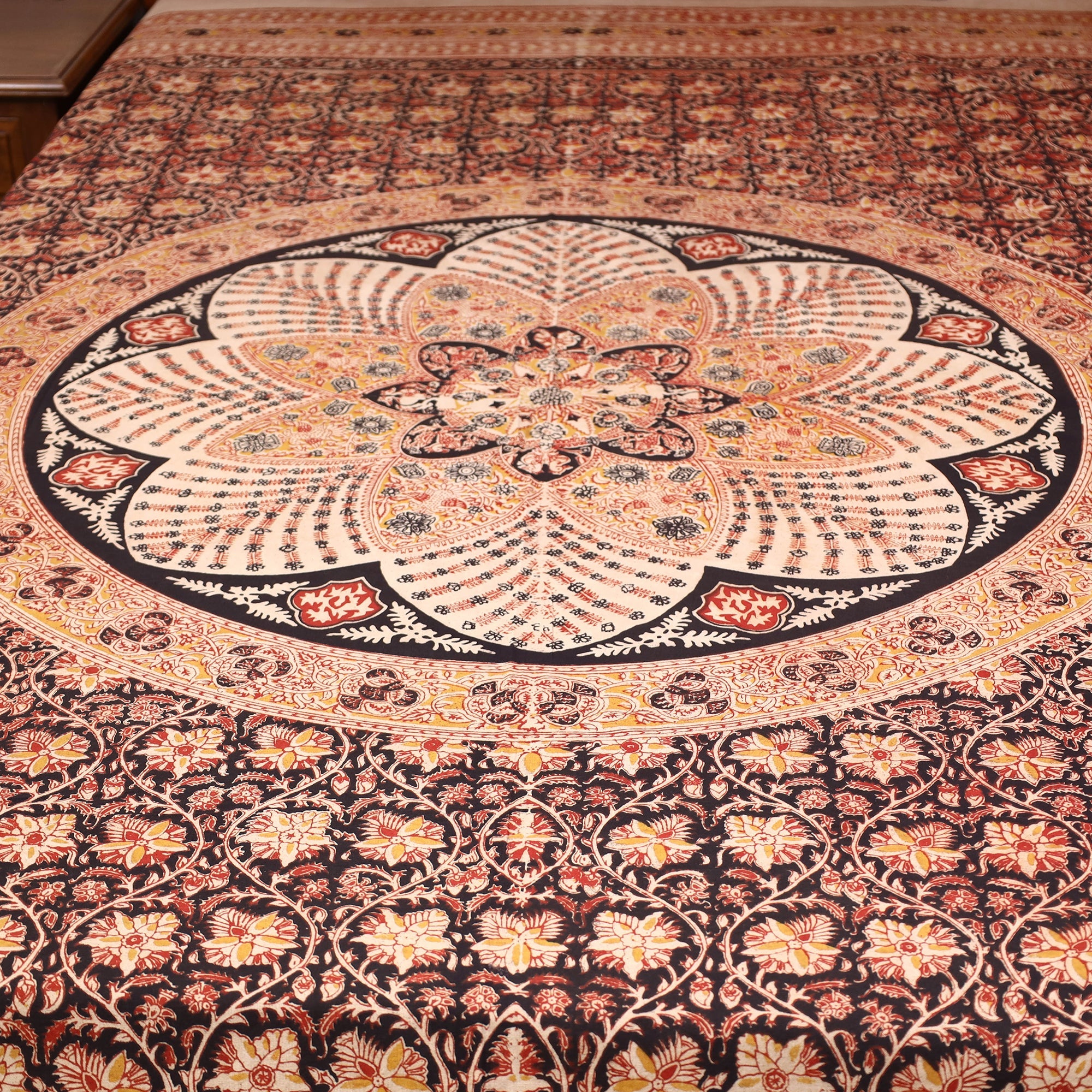 SOUTH KARGHA Brown - Kalamkari Block Printed Cotton Single Bed Cover (90 x 60 in) - view 3