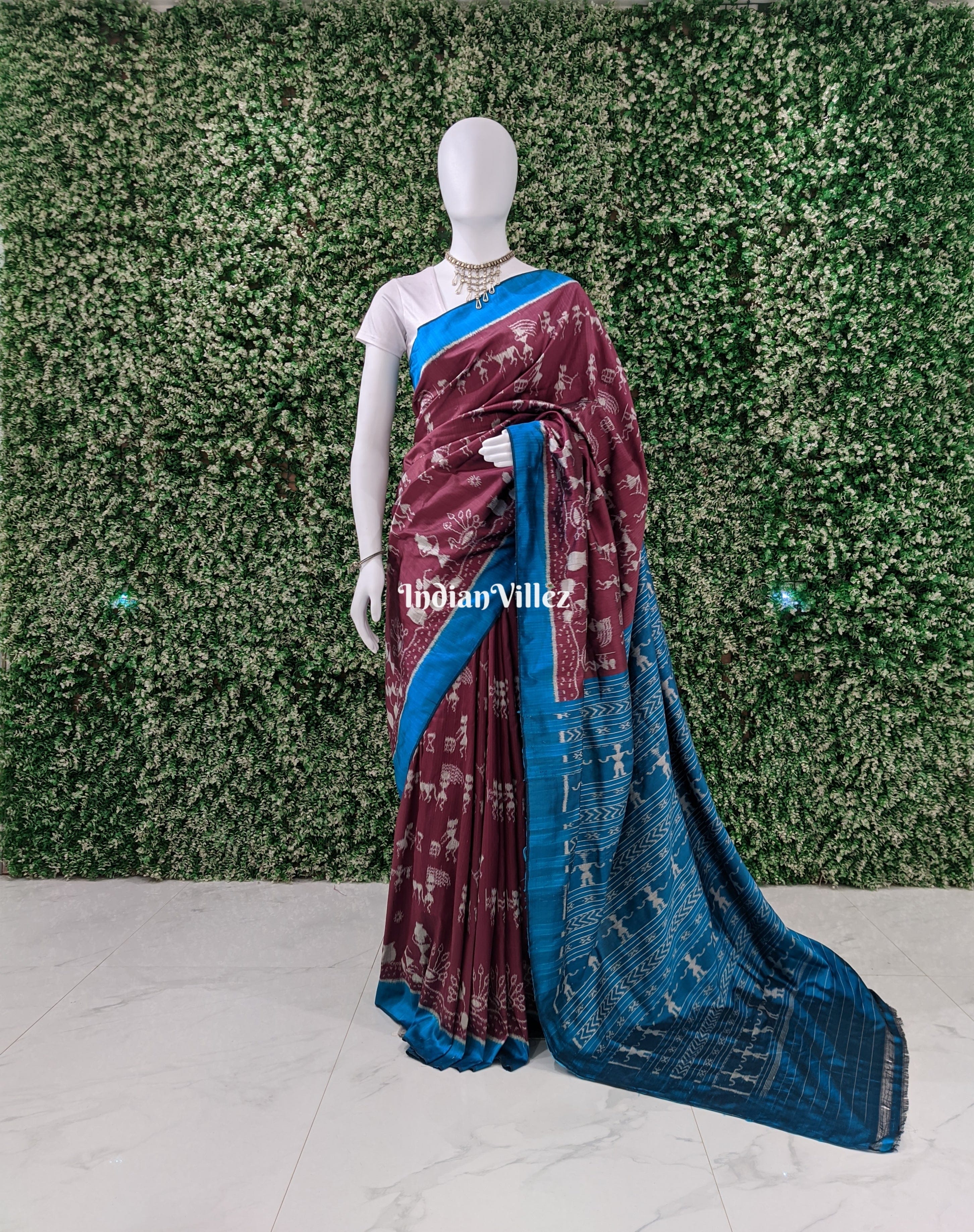 IndianVillèz Grape Pink Tribal Odisha Handloom Contemporary Silk Saree