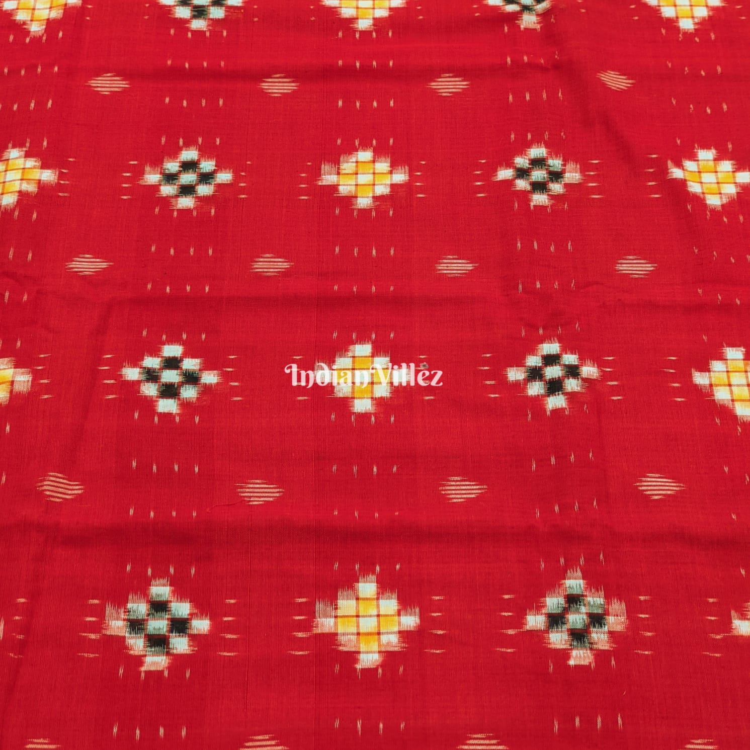 IndianVillèz Red Pasapali Sambalpuri Ikat Cotton Fabric - view 2