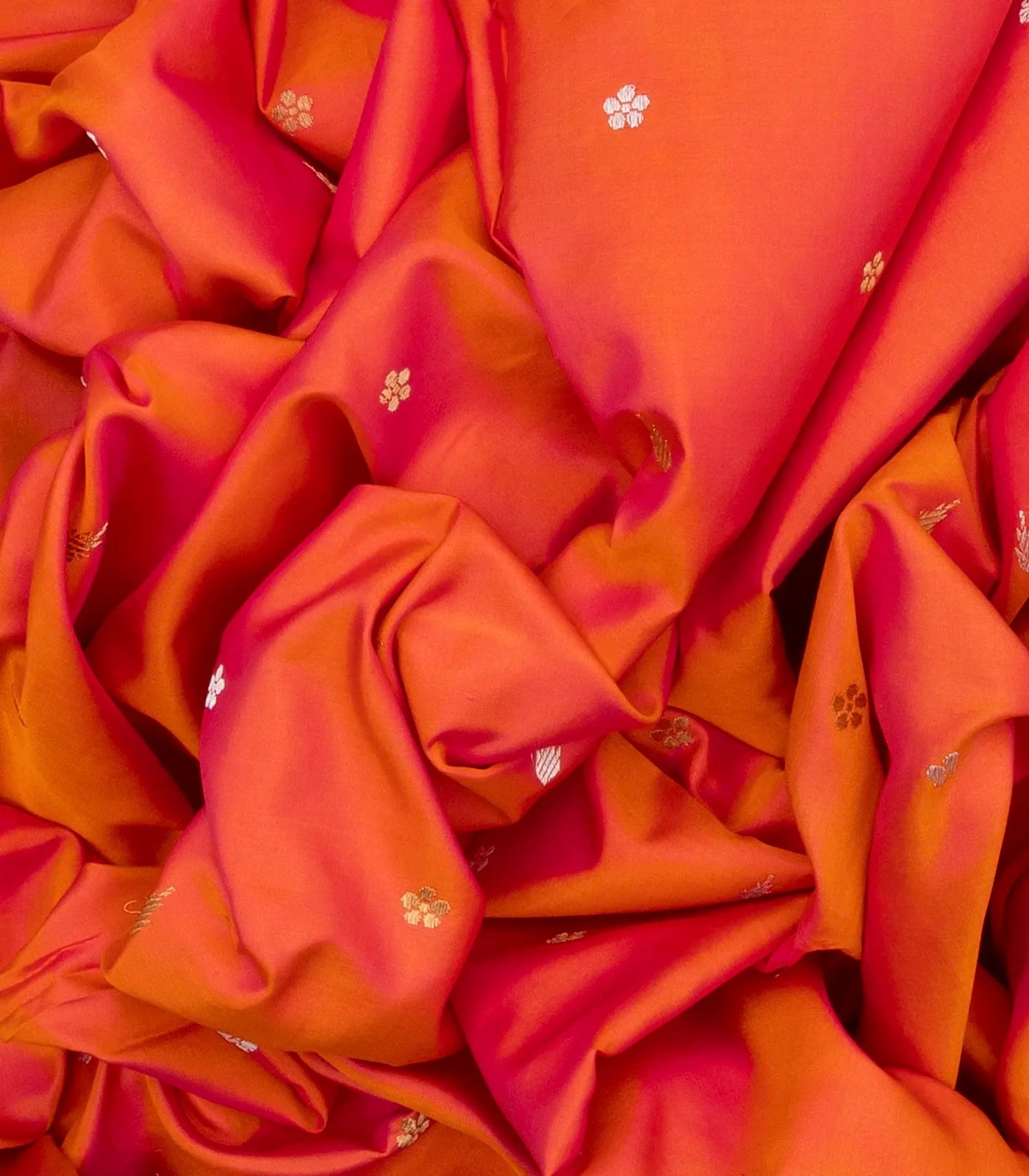 RmKV Orange Handwoven Banarasi Silk Saree With Floral Motif Buttas - view 3