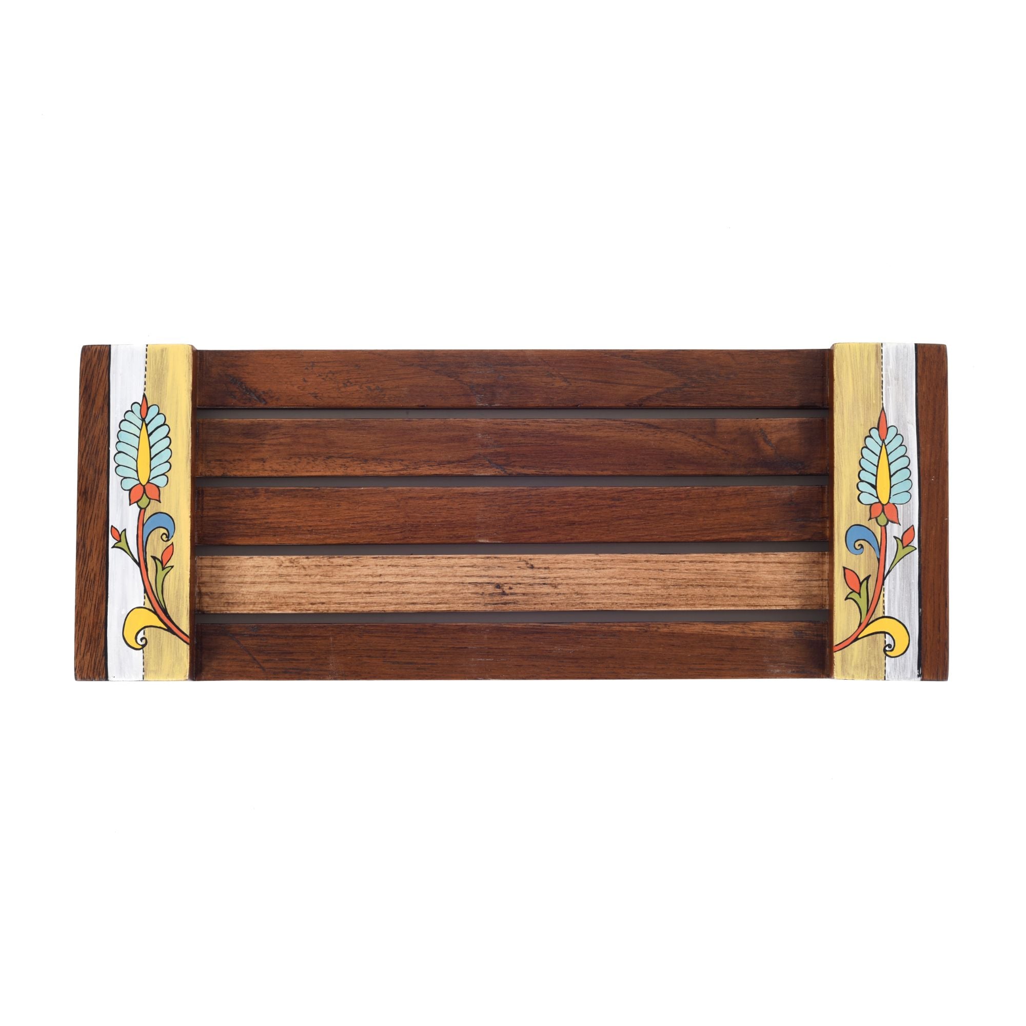 ART CREATIONS BY SUMAN SONTHALIA Brown - Leaf Patterns Stripped Serving Tray (15.5x6x1.5) - view 3