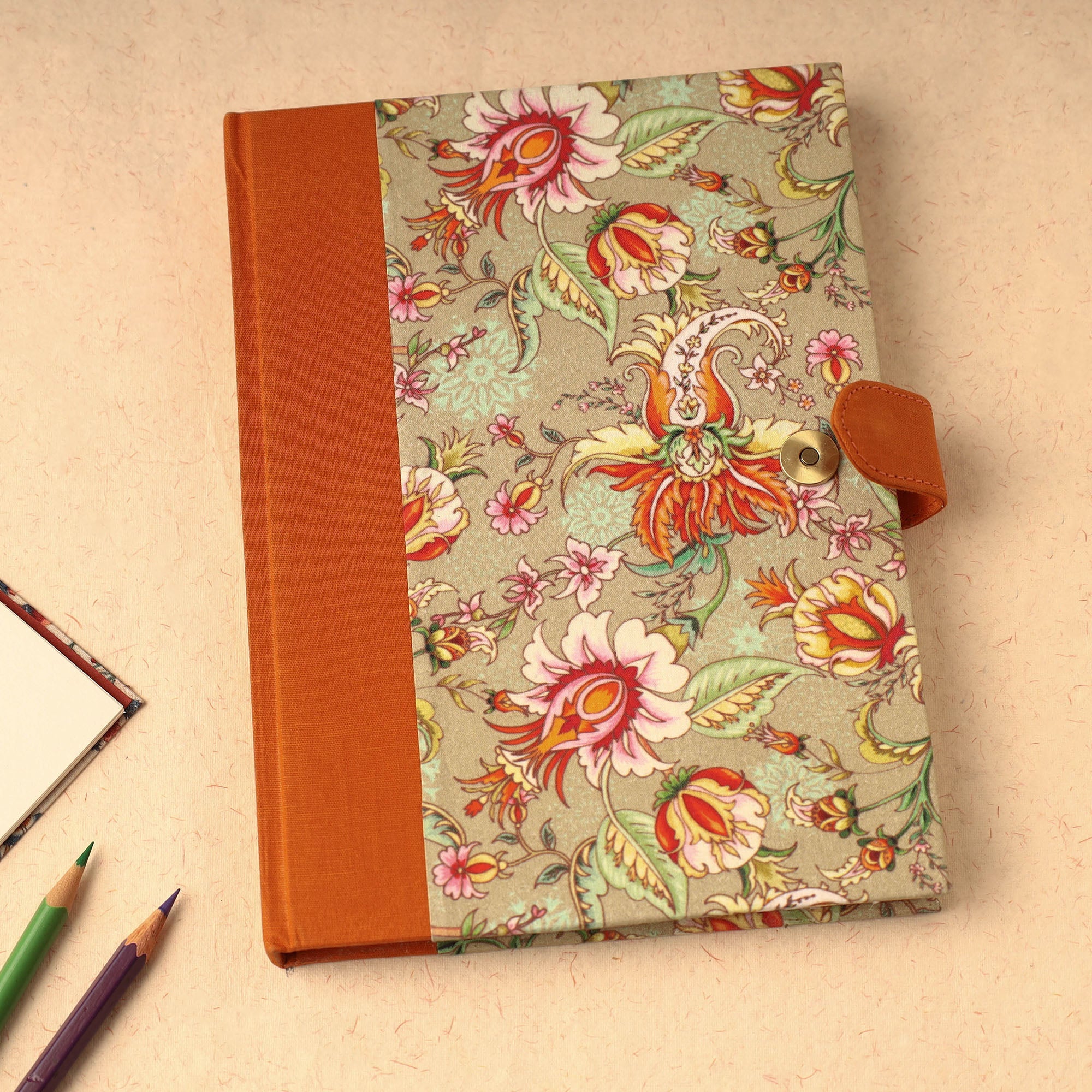 SUKRITI INPRINT Brown - Floral Printed Handcrafted Magnetic Closure Notebook (8 x 6 in) 11