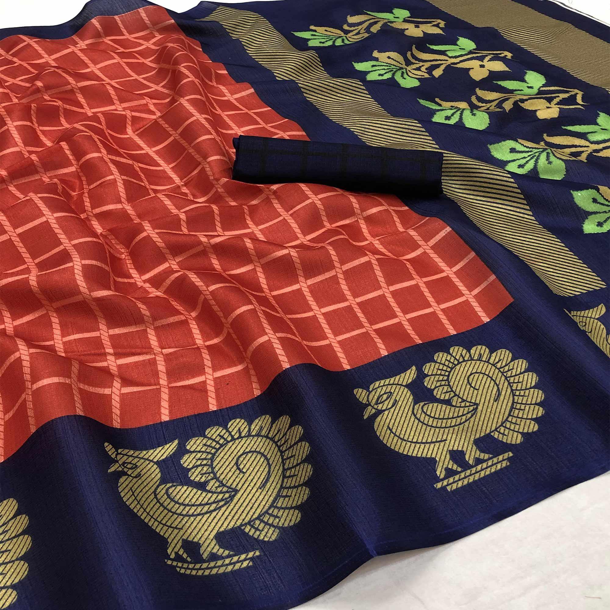 Peachmode Jazzy Red Colored Festive Wear Woven Art Silk Saree
