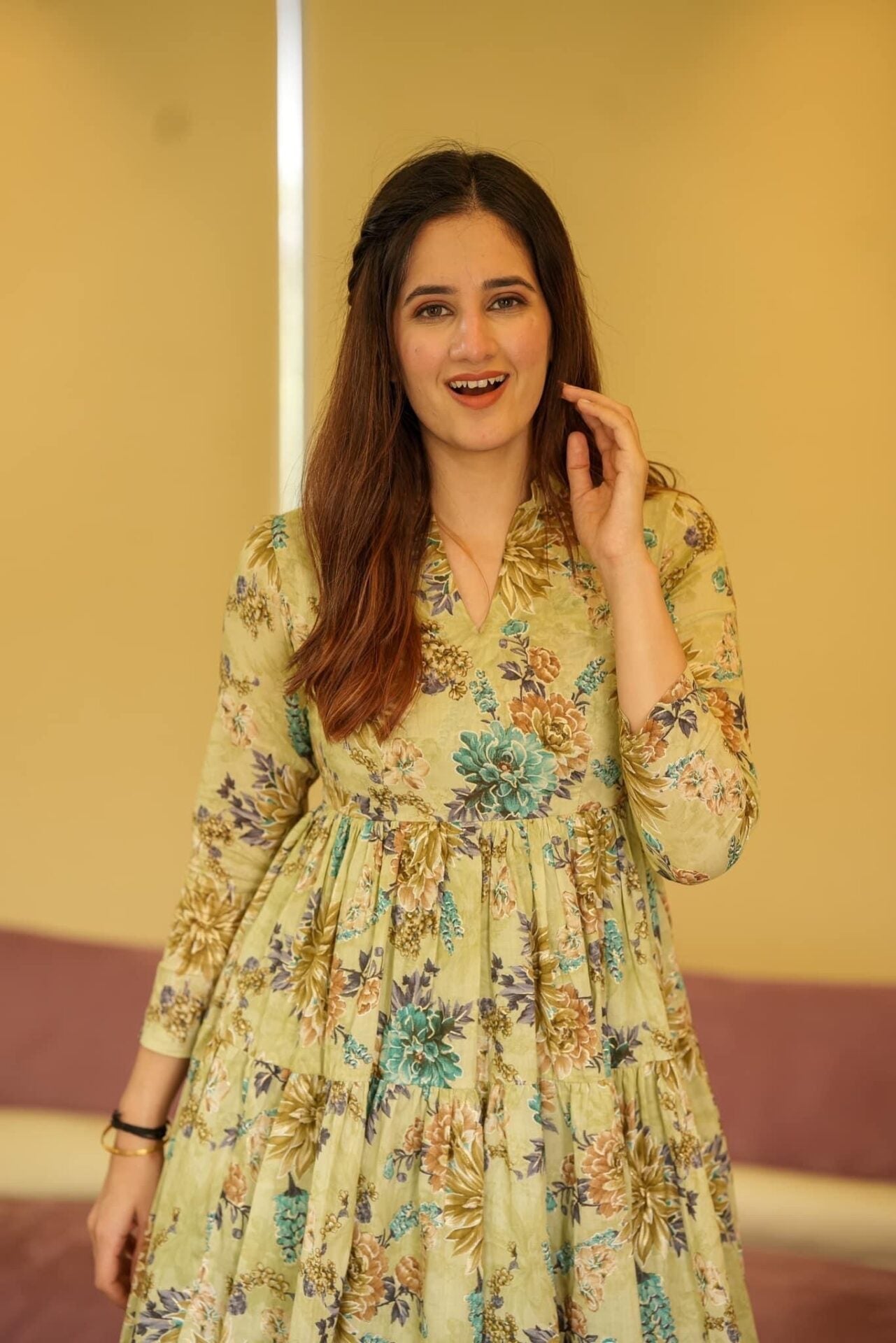 Idaho-o mulmul green floral dress - view 5