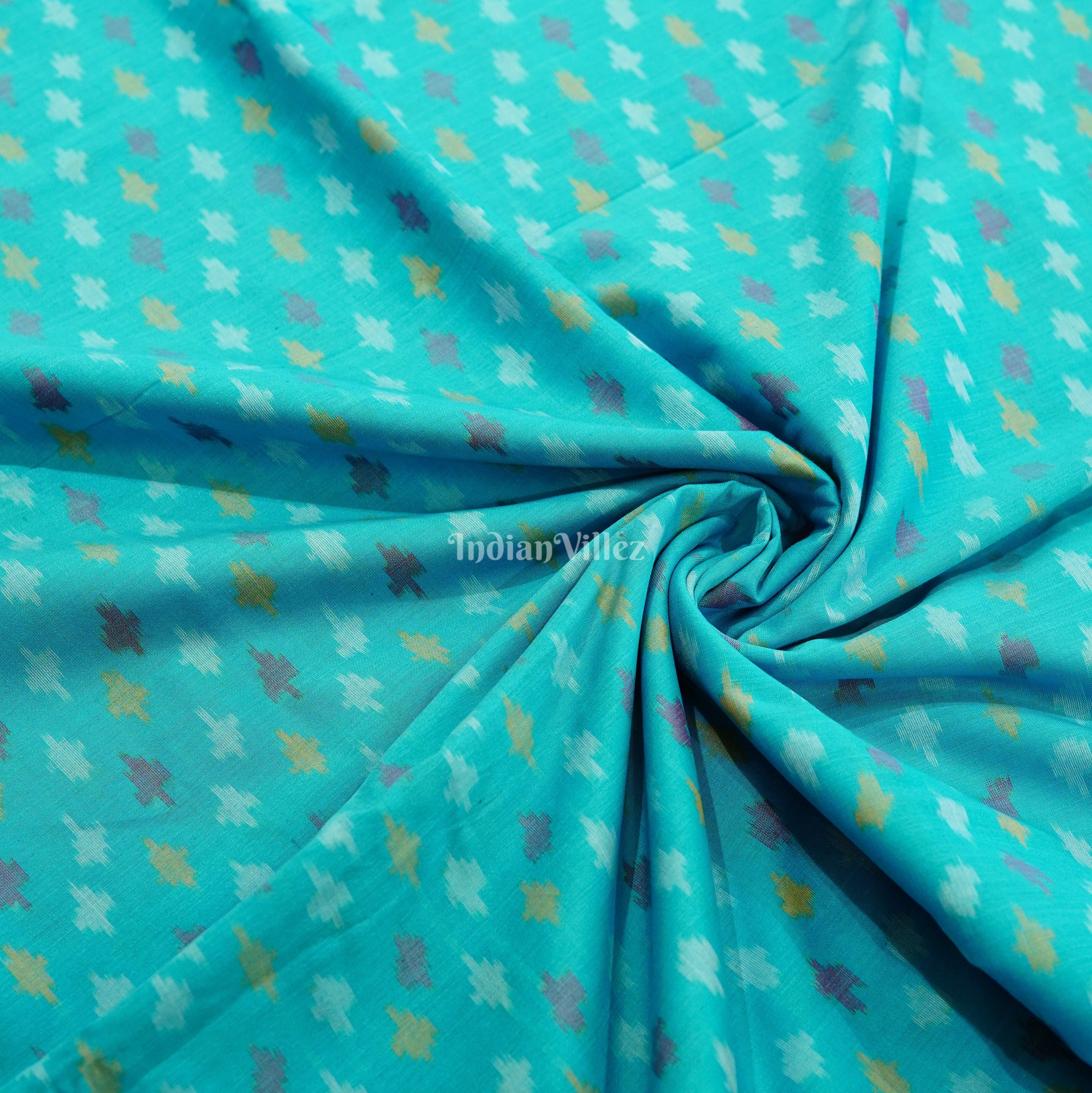 IndianVillèz Sky Blue Handwoven Pochampally Ikat Sico Fabric