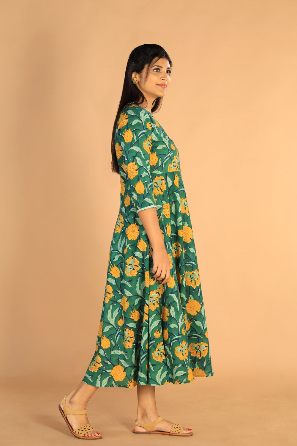 Kalanjali Ethnics Floral Sanganeri hand block printed cotton dress - view 4