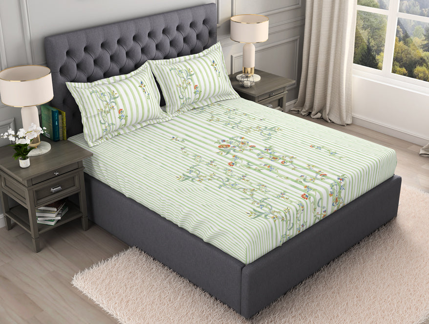 Spaces India Floral Light Green 100% Cotton King Size Bedsheet Organic Cotton - By Spaces - view 3