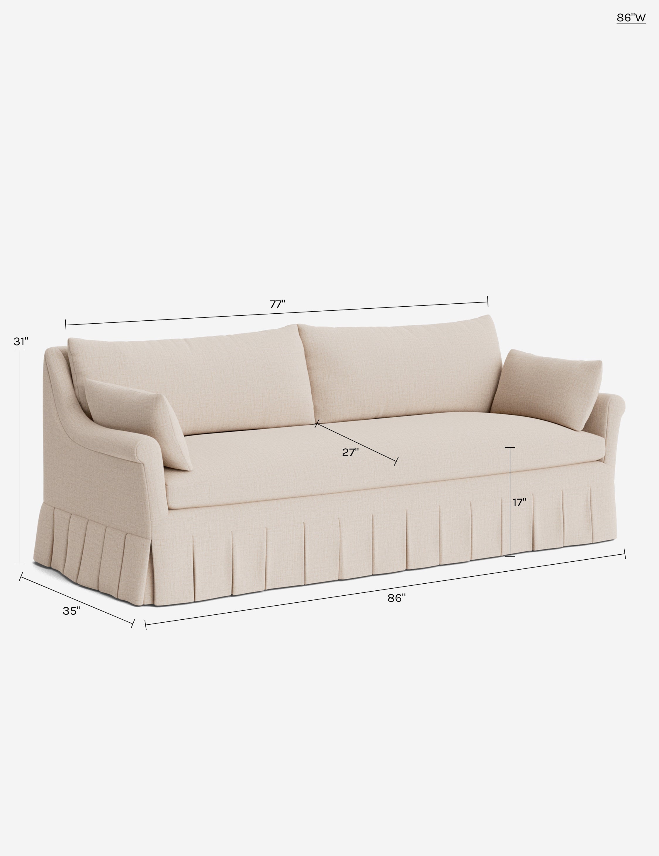 Lulu and Georgia Portola Rolled Arm Pleated Sofa - view 203