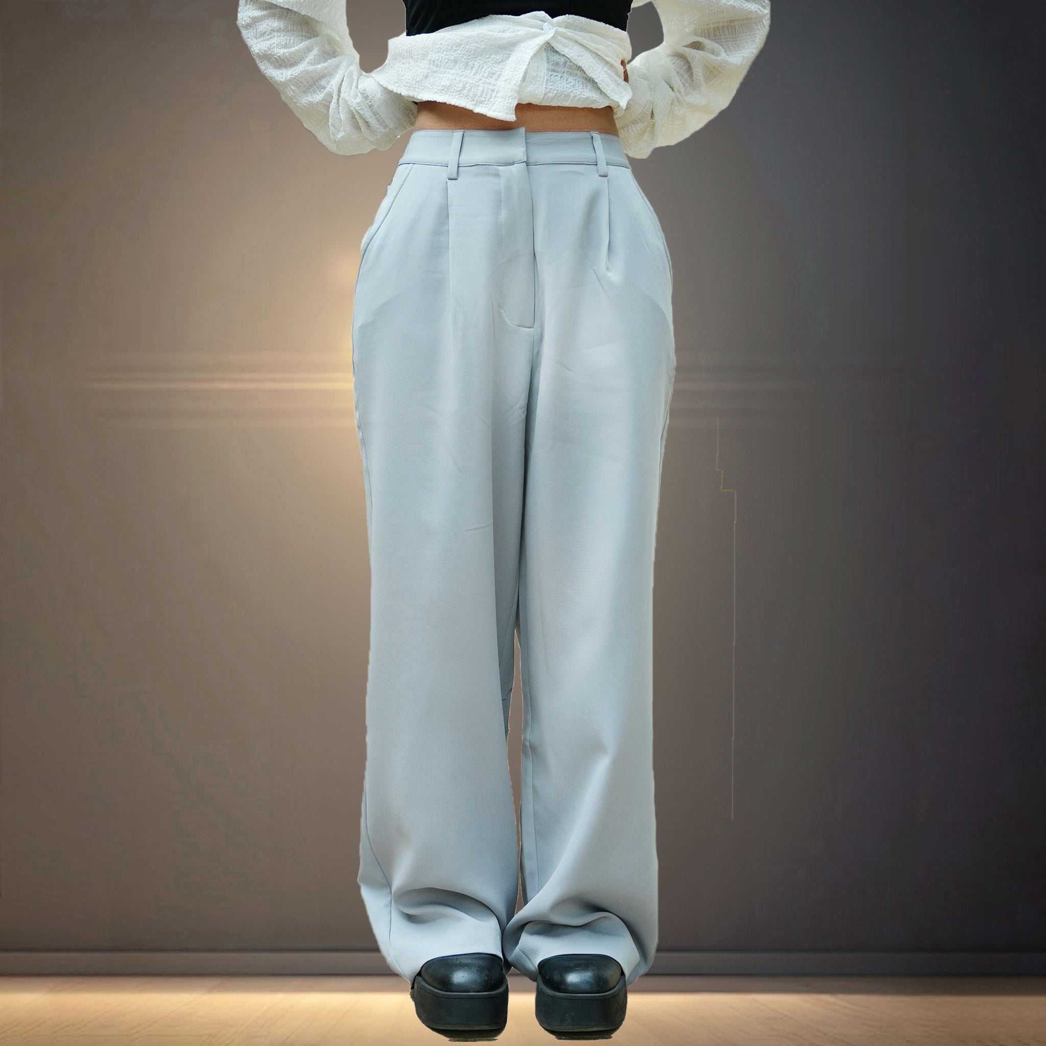 IZF Pleated Korean Baggy Pants for Women - Grey - view 4