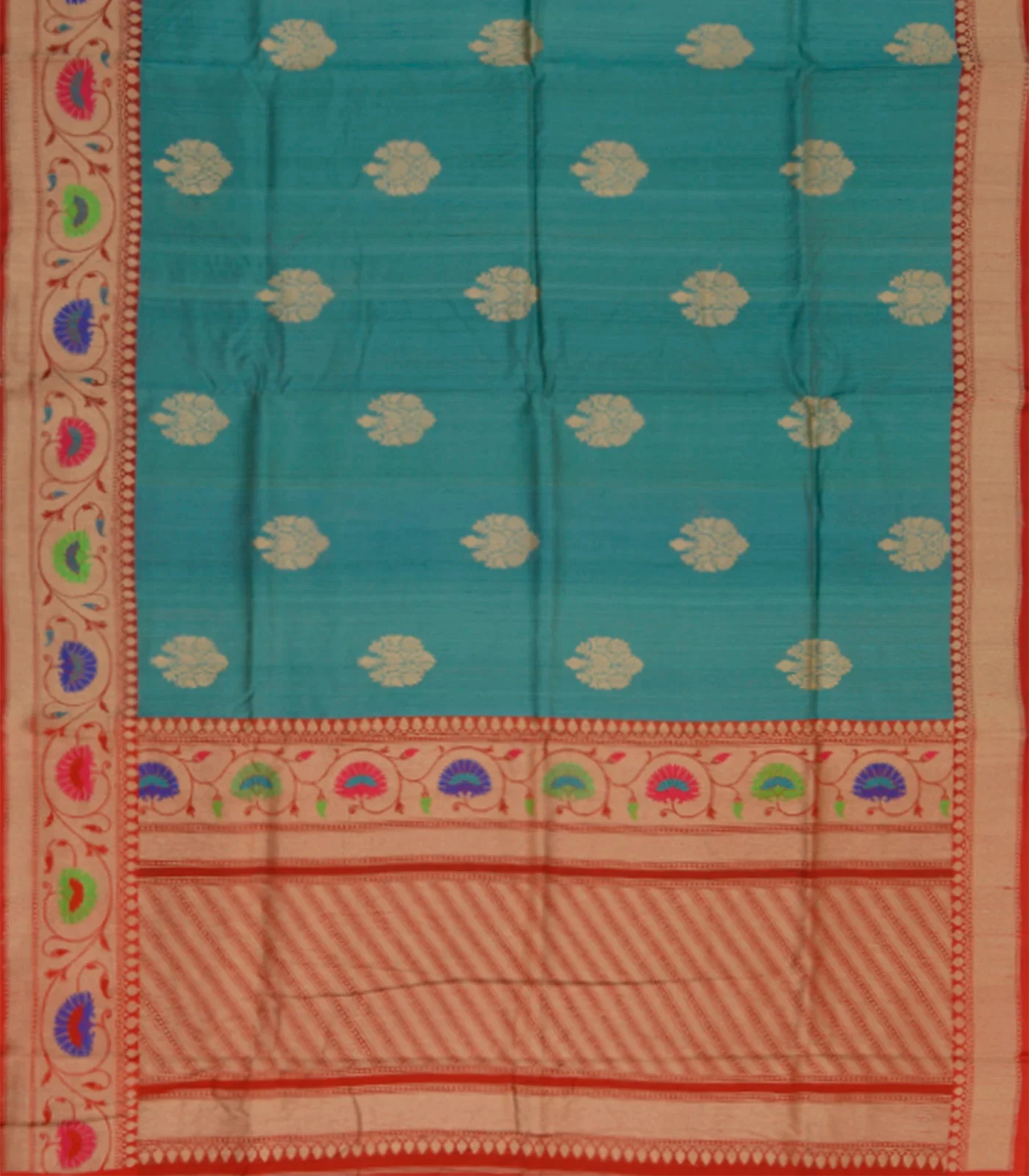 RmKV Mustard Handwoven Benares Tussar Silk Saree Red Contrast Border-Mustard - view 2