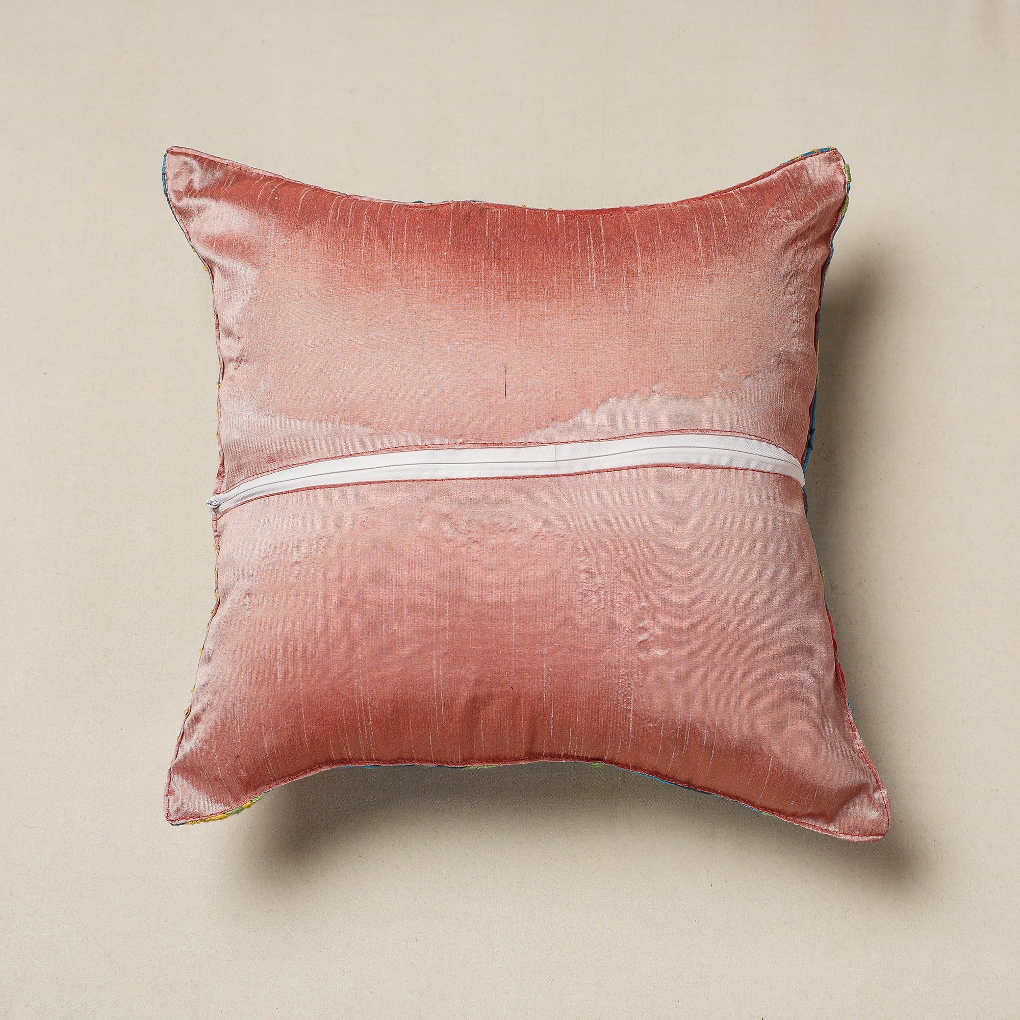 ITOKRI CRAFTS INITIATIVE Blue - Chanderi Silk Phulkari Hand Embroidered Cushion Cover - view 3