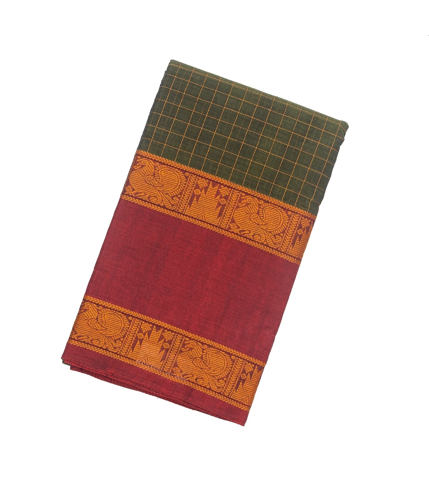 RmKV Green Handloom Kanchi Cotton Saree With Crimson Border