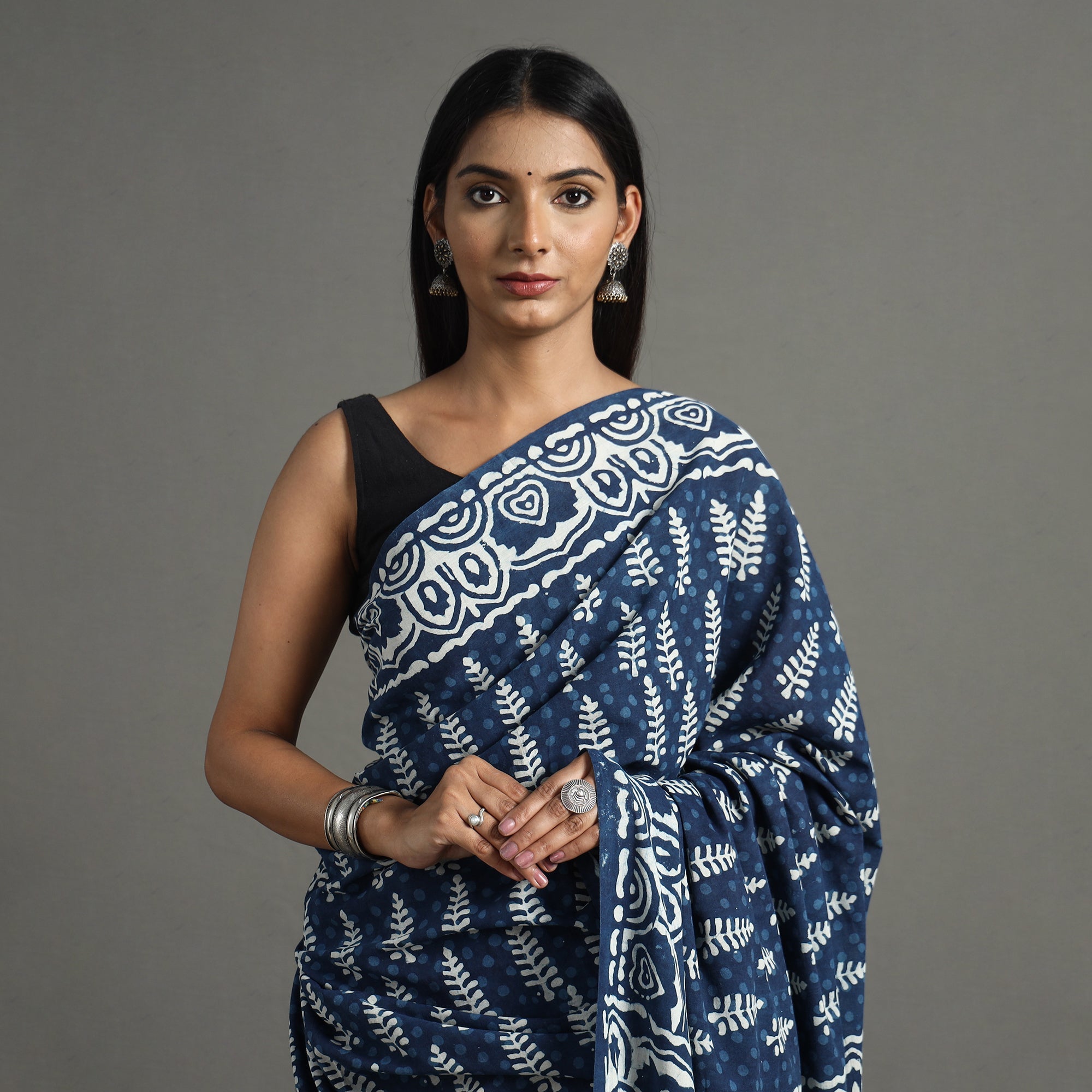 HAVELI CHRONICLES Blue - Bagru Hand Block Printed Mul Cotton Natural Dyed Saree 14 - view 4