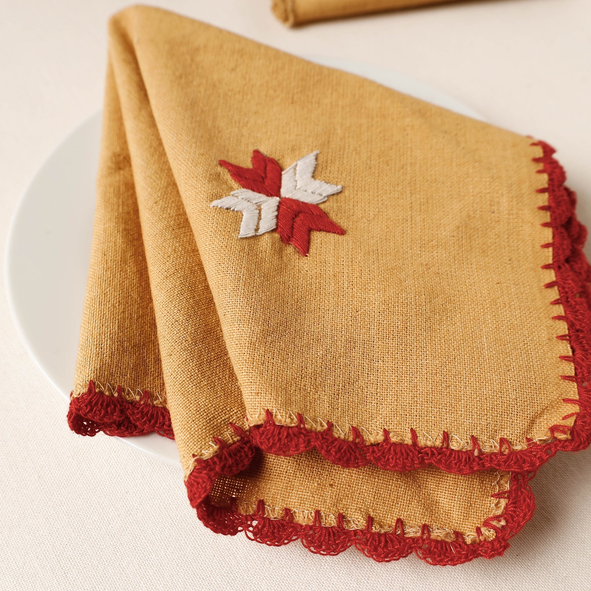PATIALA HANDICRAFTS Brown - Phulkari Embroidery Reversible Plain Handloom Cotton Napkin (14 x 14 in) - view 2