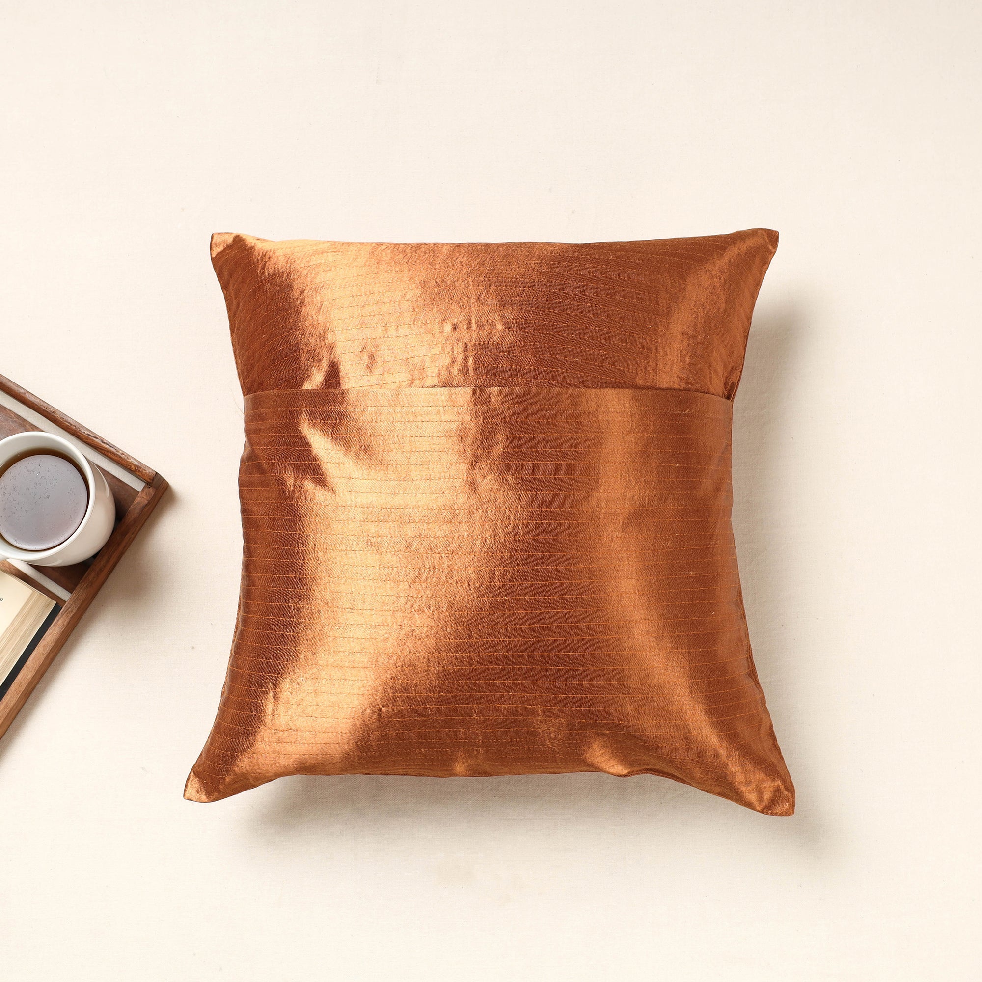 QASAB Brown - Kutch Pakko Hand Embroidery Mashru Silk Cushion Cover (16 x 16 in) - view 3