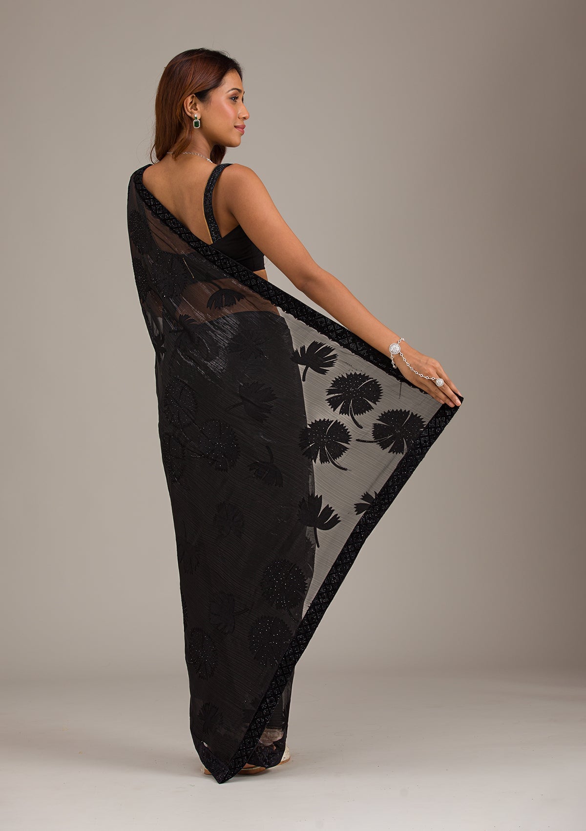 Koskii Black Stonework Organza Saree – Women's - view 2