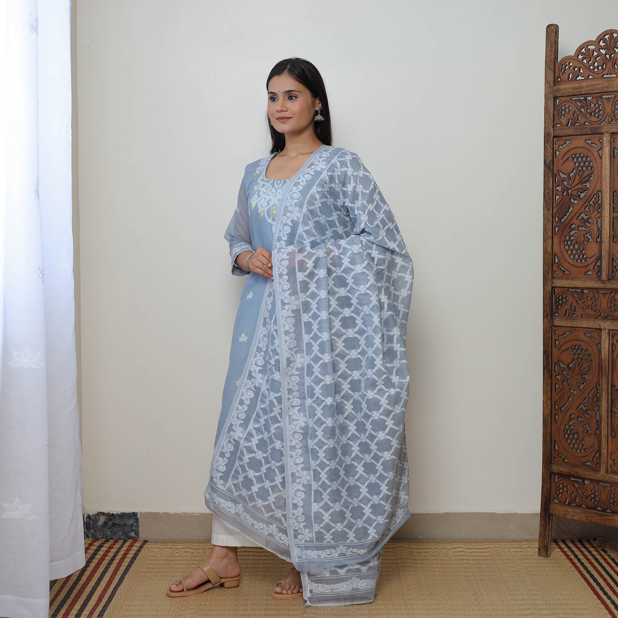 ITOKRI CASUALS Bengal Jamdani Silk Cotton Kurta with Dupatta Set 02 - view 2