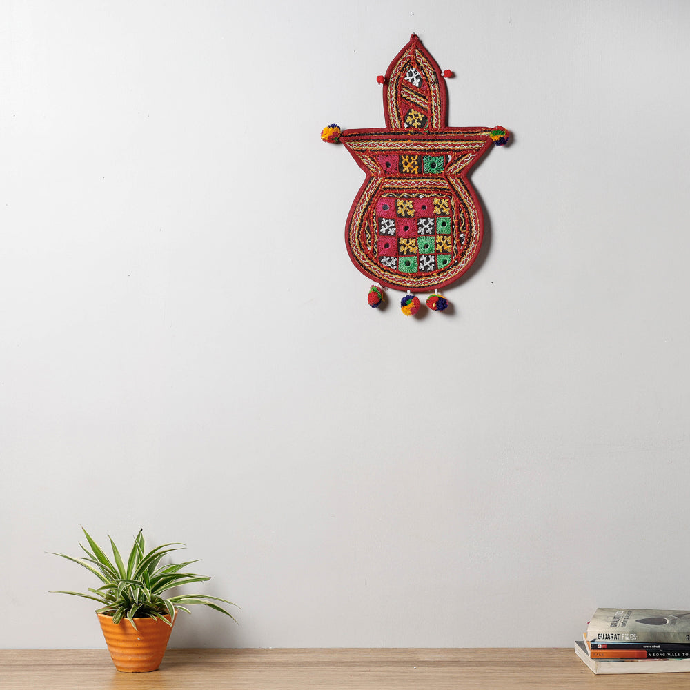 KACHCHH JI CHHAAP 1 Pocket - Mirror Work Kutch Hand Embroidered Kalash Wall Hanging Letter Holder