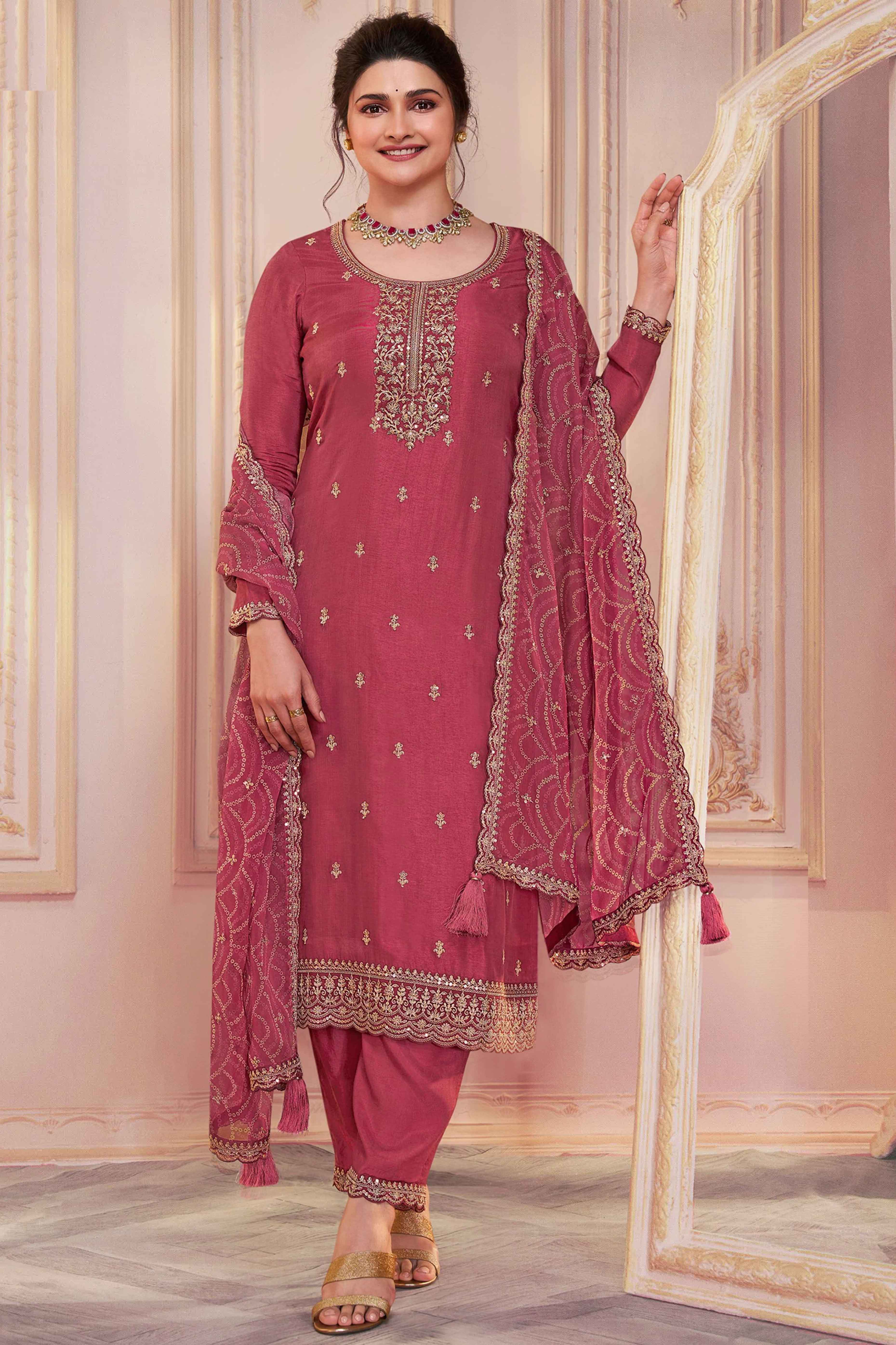 Peachmode Mauve Embroidered Georgette Semi-Stitched Pakistani Suit