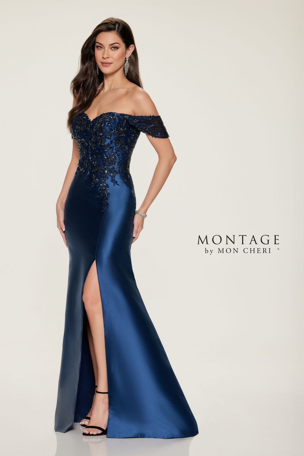 Montage M855 Long Sequin Lace Formal Dress – Navy Blue