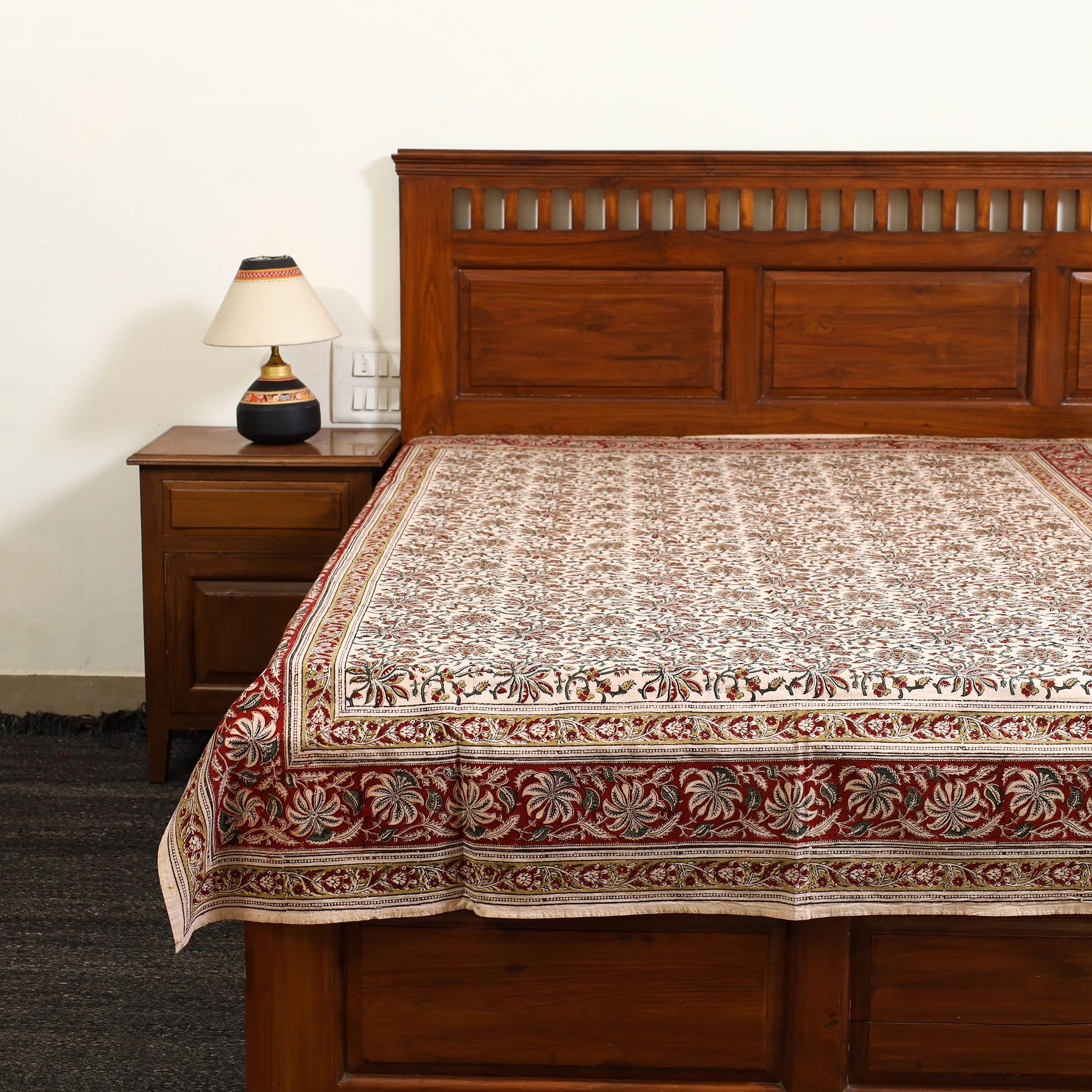 PITCHUKA SRINIVAS KALAMKARI PEDANA Beige - Block Print Cotton Pedana Kalamkari Bed Sheet 18