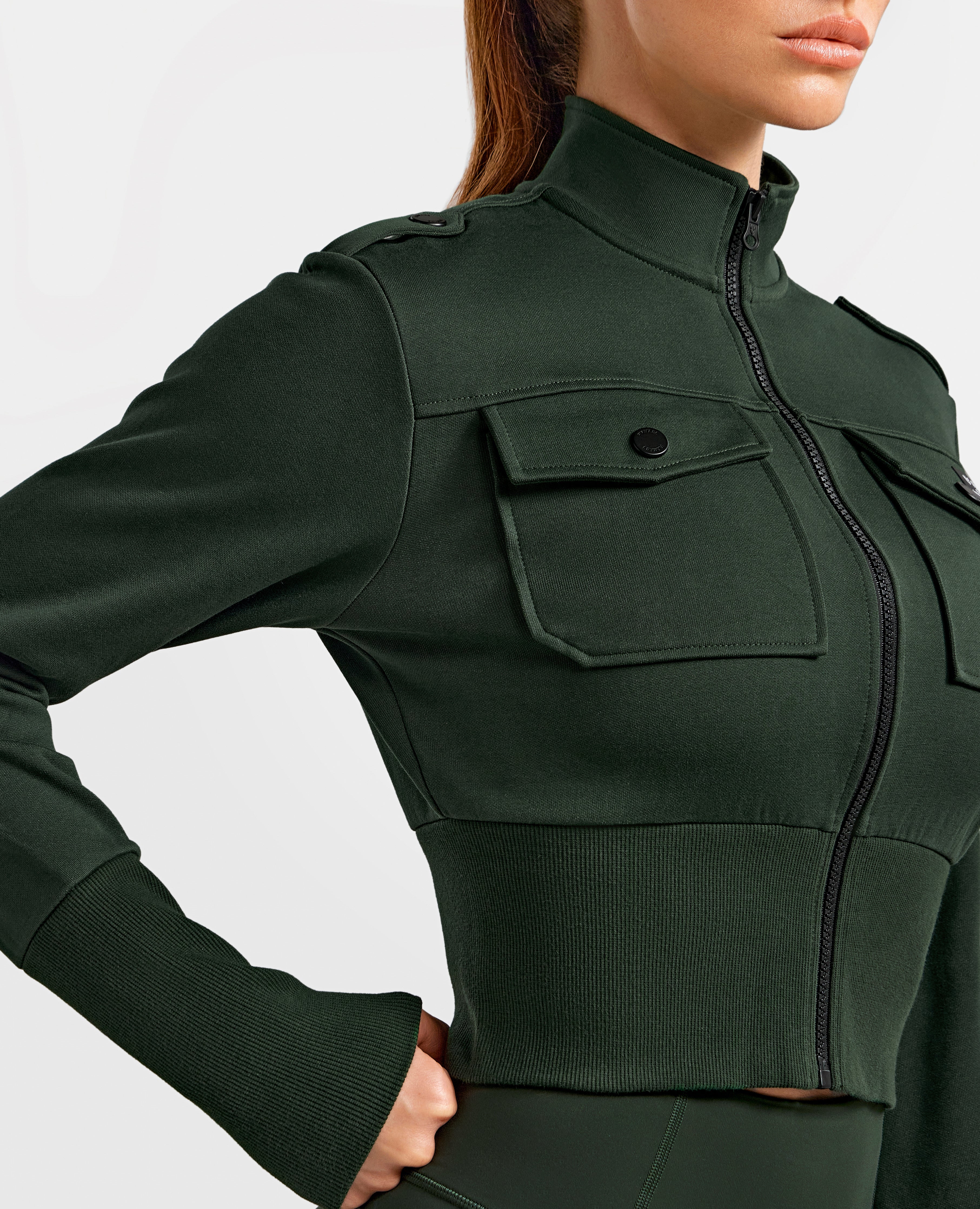 FIRM ABS Loose Fit Active Crop Jacket - Dark Army Green - view 9