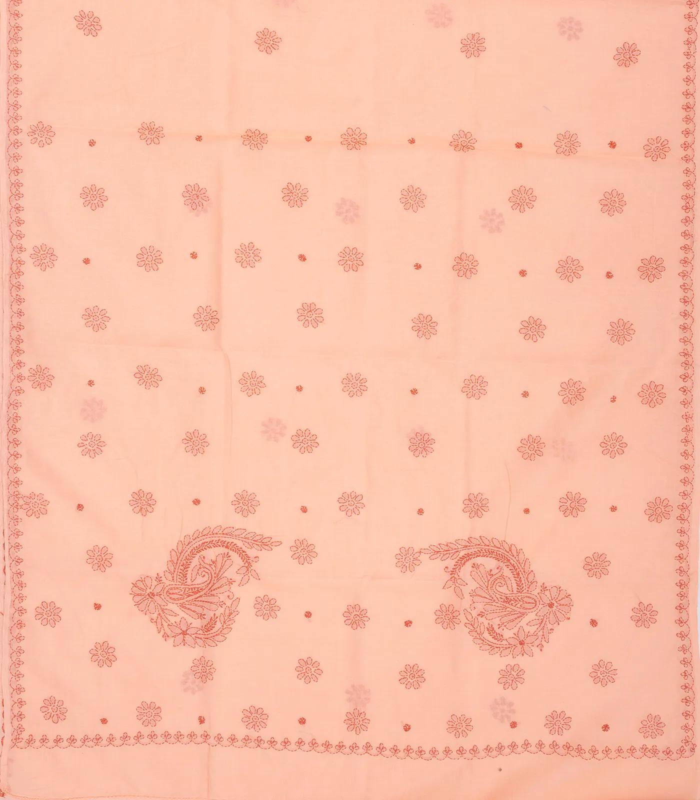 RmKV Peach Chikankari Embroidered Cotton Saree With Floral Motifs - view 2