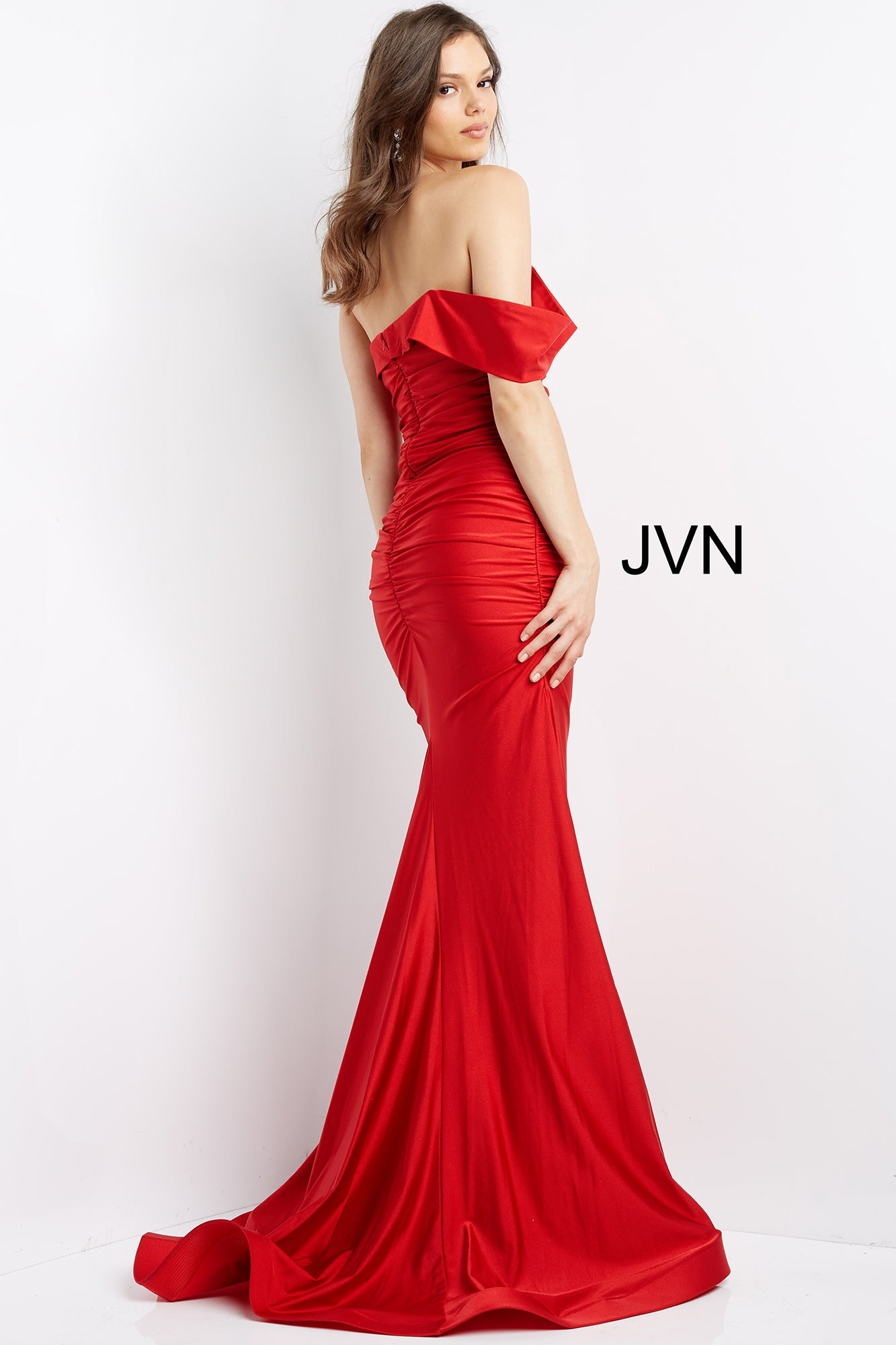Jersey Fitted Off Shoulder Gown by Jovani 07640 - view 5