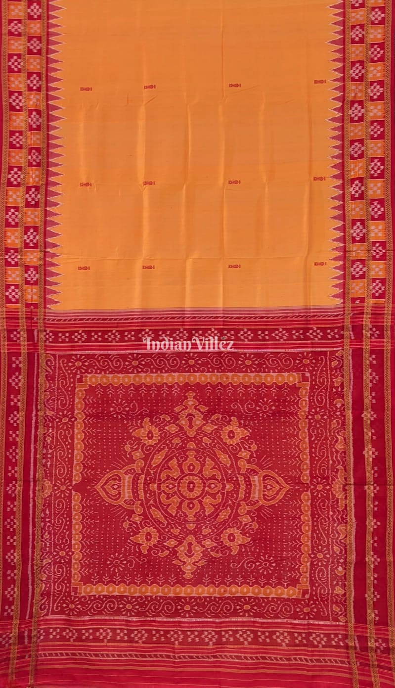 IndianVillèz Deep Yellow Double Border Pasapalli Fish Motif Khandua Silk Saree - view 5