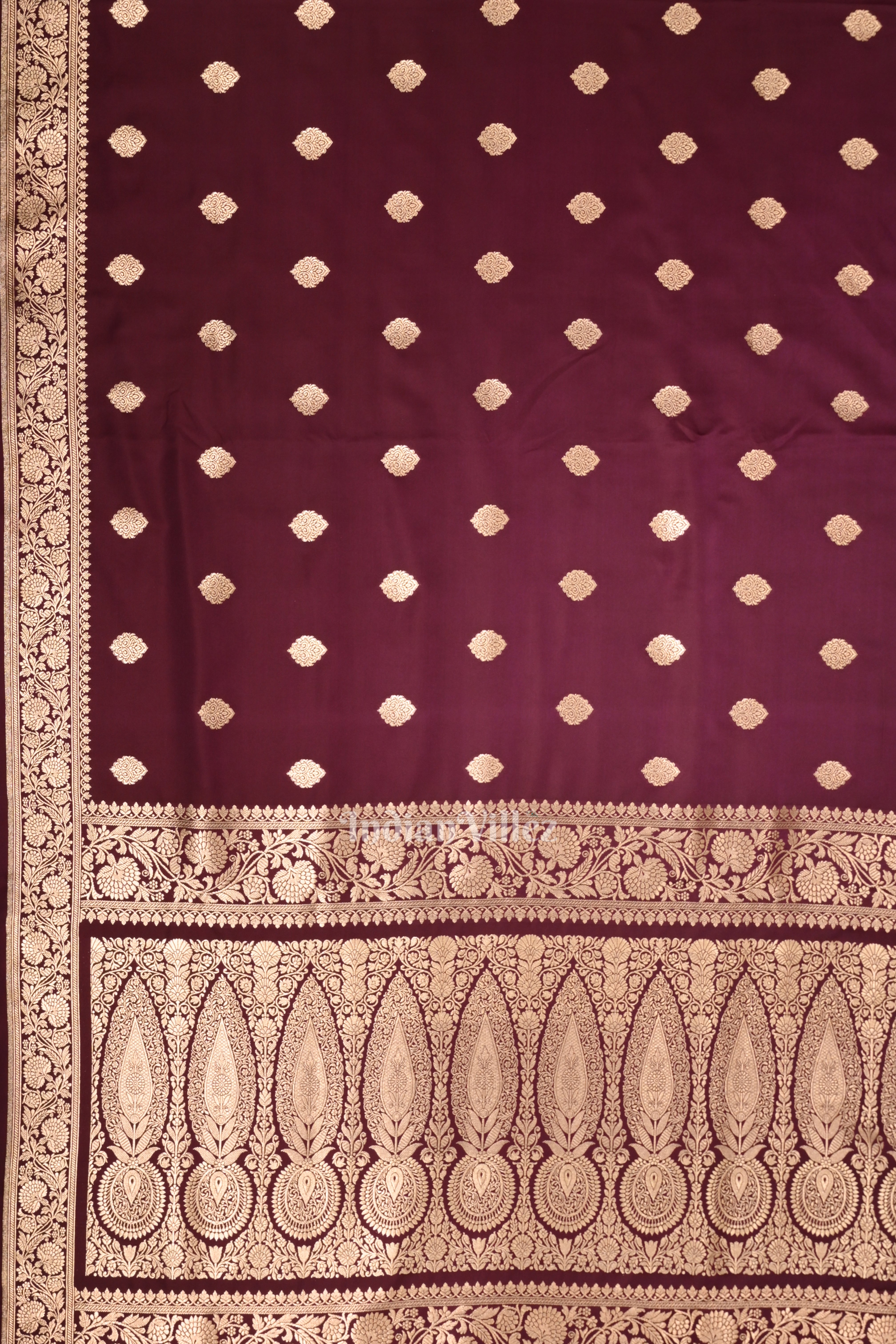 IndianVillèz Wine Purple Soft Pure Mashru Satin Silk Banarasi Saree - view 3