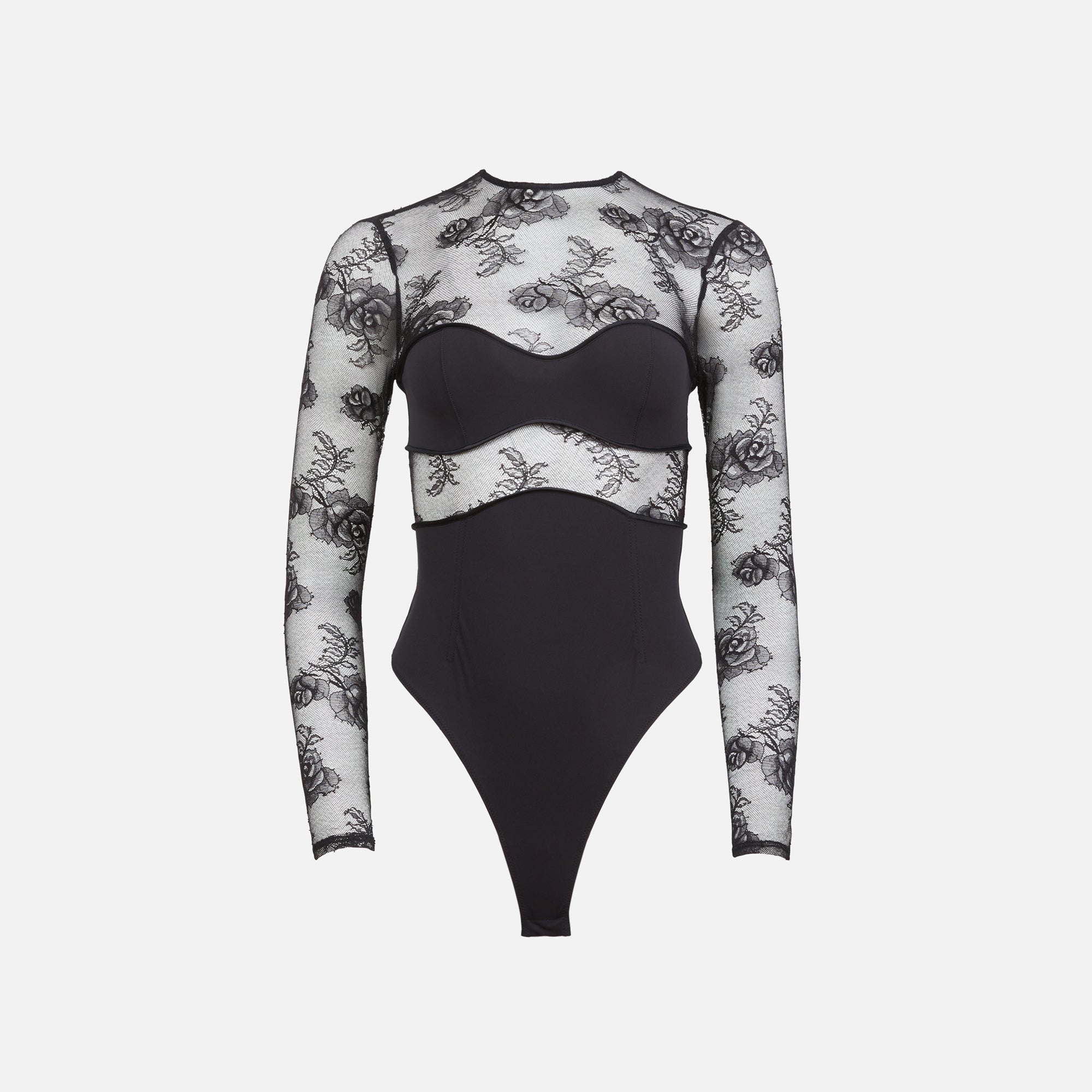 Bouquet lace jersey – Fleur du Mal Bouquet Lace and Jersey Bodysuit - Black