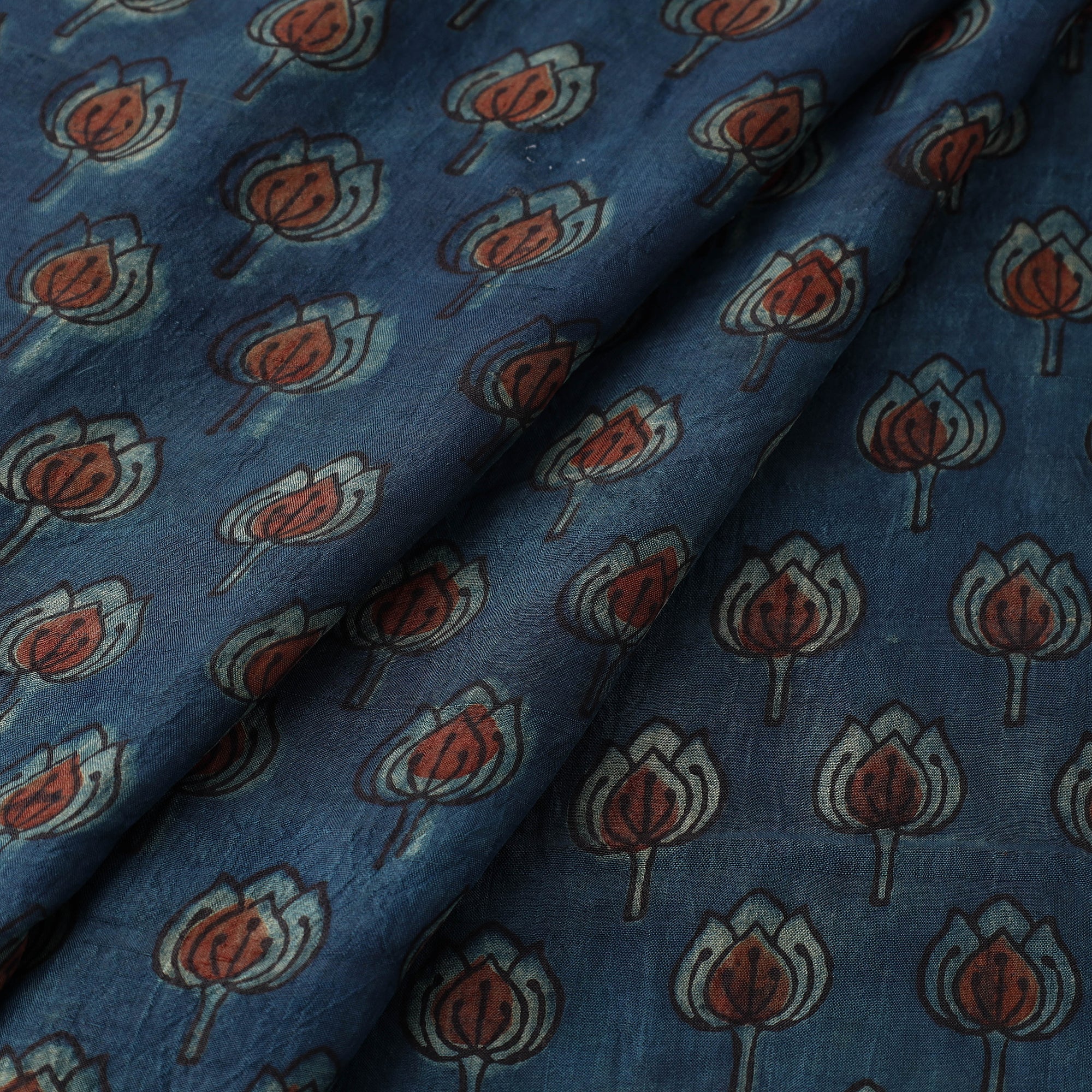 HAVELI CHRONICLES Blue - Akola Hand Block Printed Mulberry Silk Fabric 08 - view 2