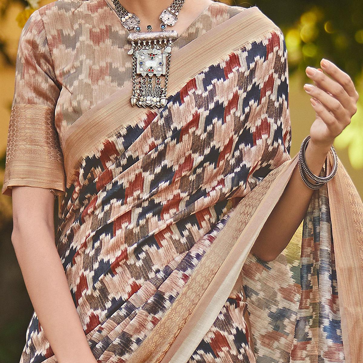 Peachmode Glorious Mauve Colored Party Wear Digital Printed Linen Saree - view 2