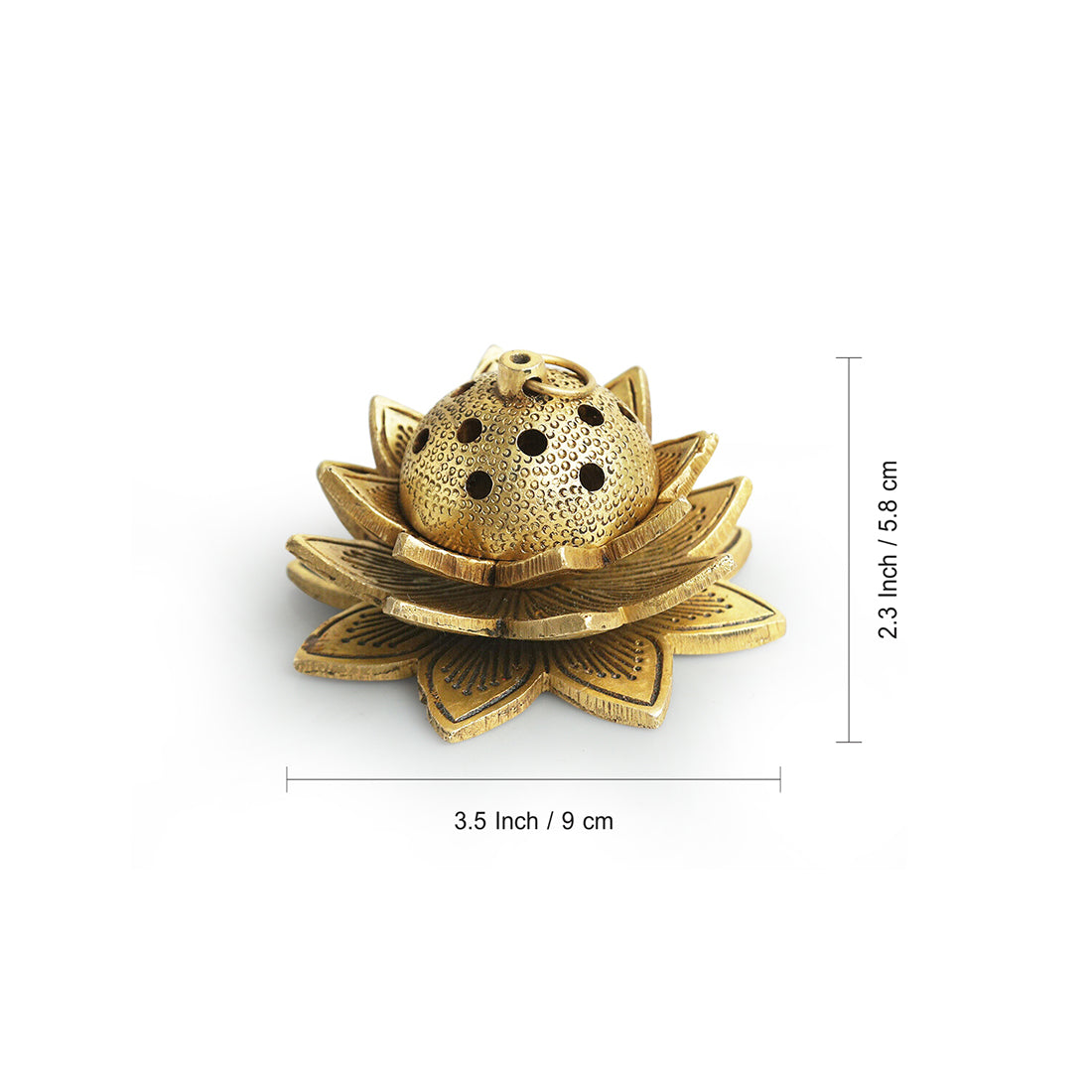 EXCLUSIVELANE 'Lotus' Dhoop Dani Handcarved Brass Incense Burner (Hand-Etched, 2.3 Inches, 0.58 Kg) - view 6