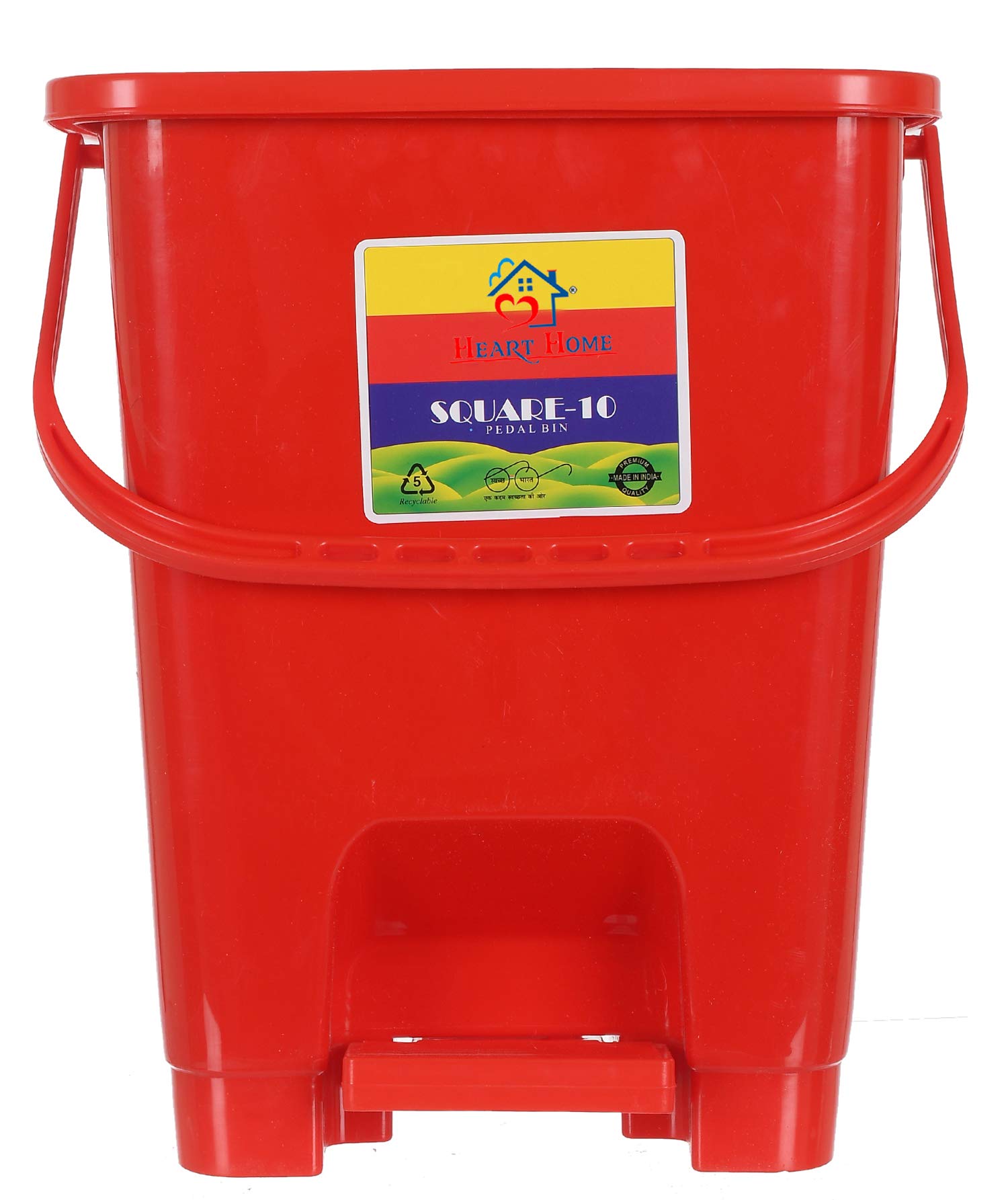 Heart Home Square Premium Plastic Pedal Dustbin with Lid for Home/Kitchen/Office 10 Ltr (Red) - view 2