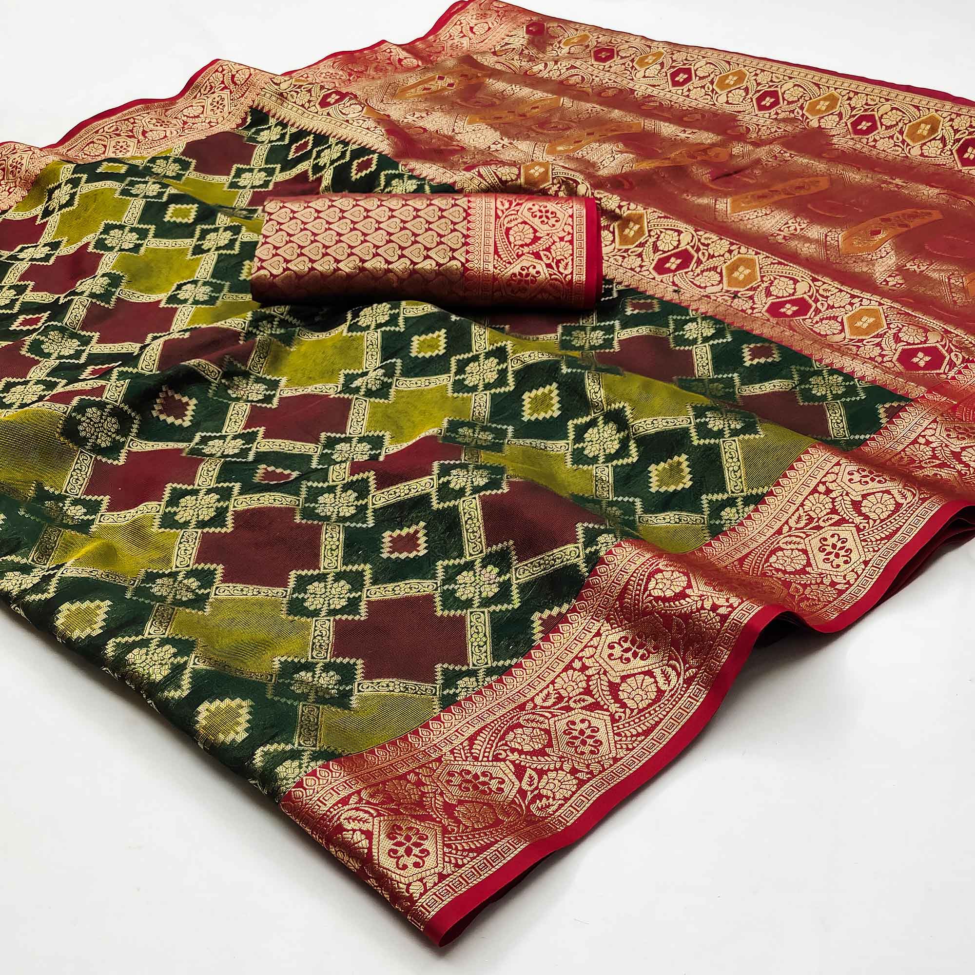 Peachmode Multicolor Maroon Woven Cotton Silk Saree