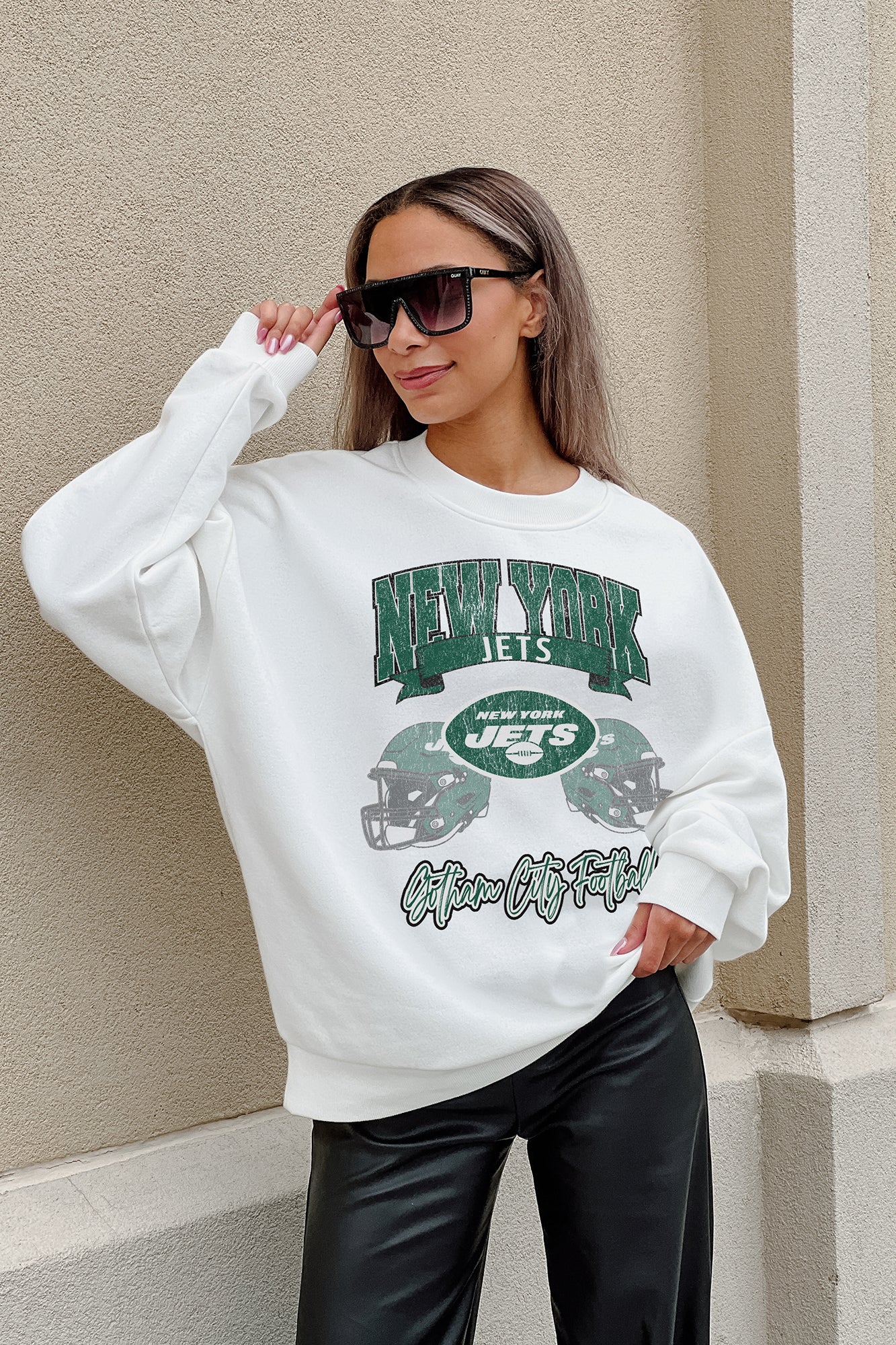 GC X NFL New York Jets Passing Time Premium Fleece Drop Shoulder Crewneck Pullover - view 3