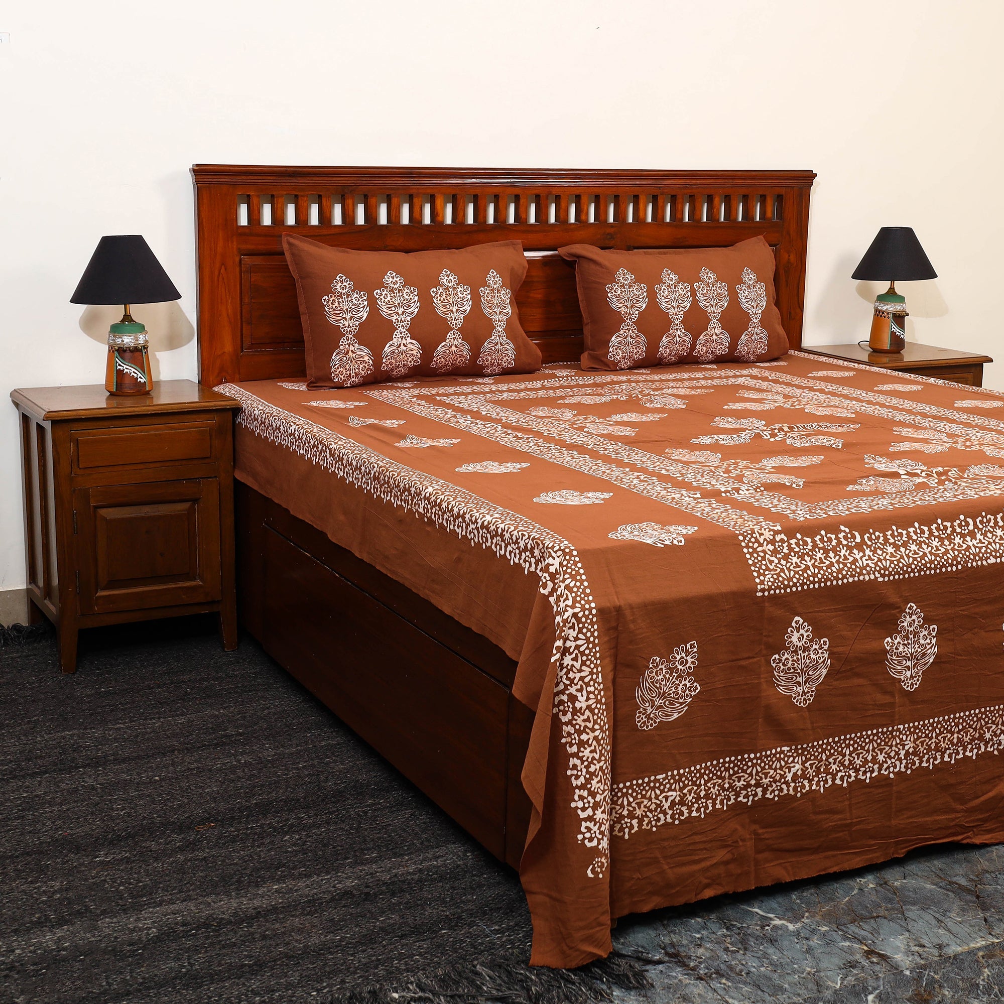 BATIK BY MD. SHARIFF Brown - Cotton Double Hand Batik Print Bed Sheet Set 39